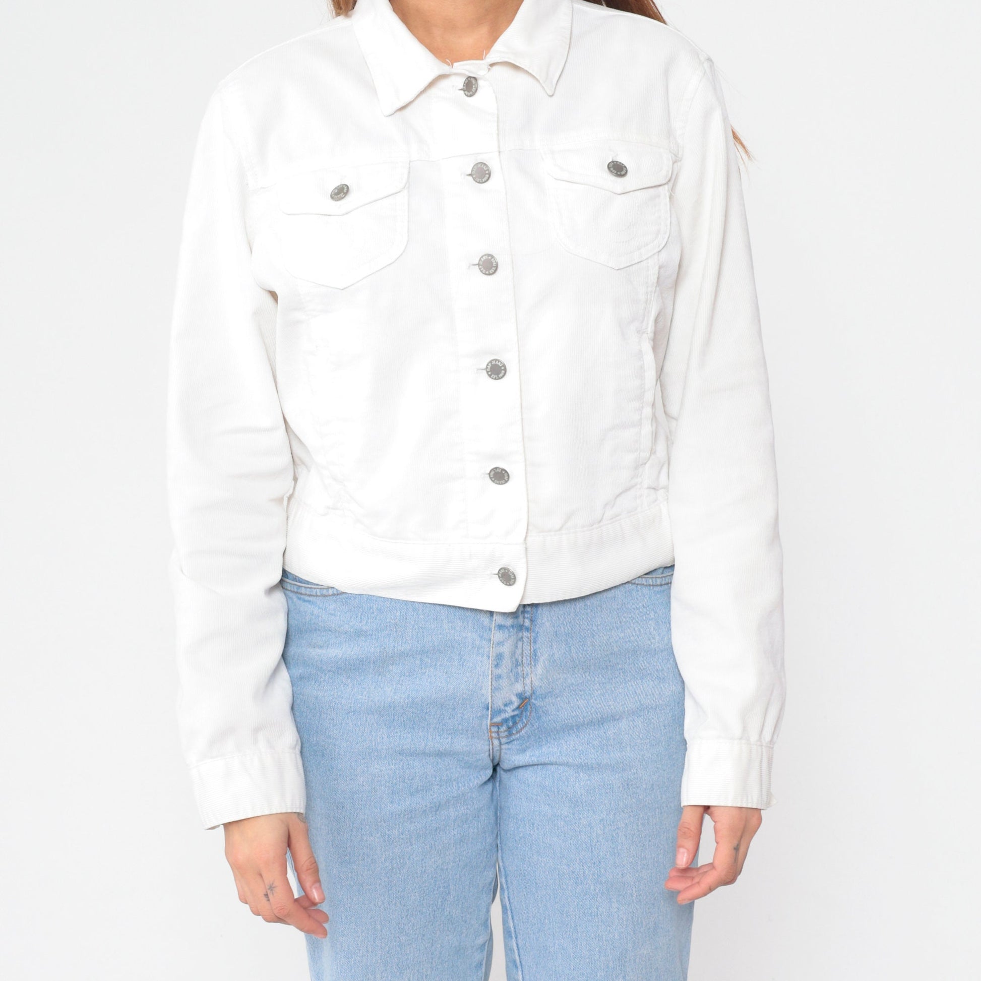 Y2K Gap White Corduroy Cropped Button-Up Jacket Large L