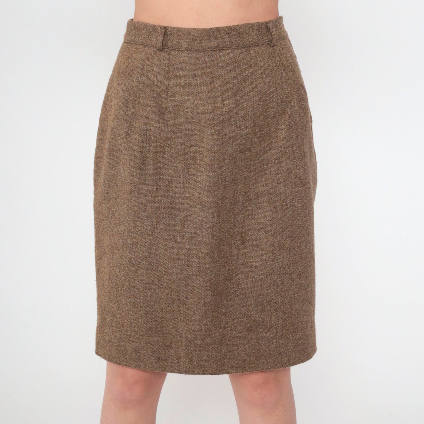 70s Brown Wool Blend Pencil Skirt High Waist Mini Small S