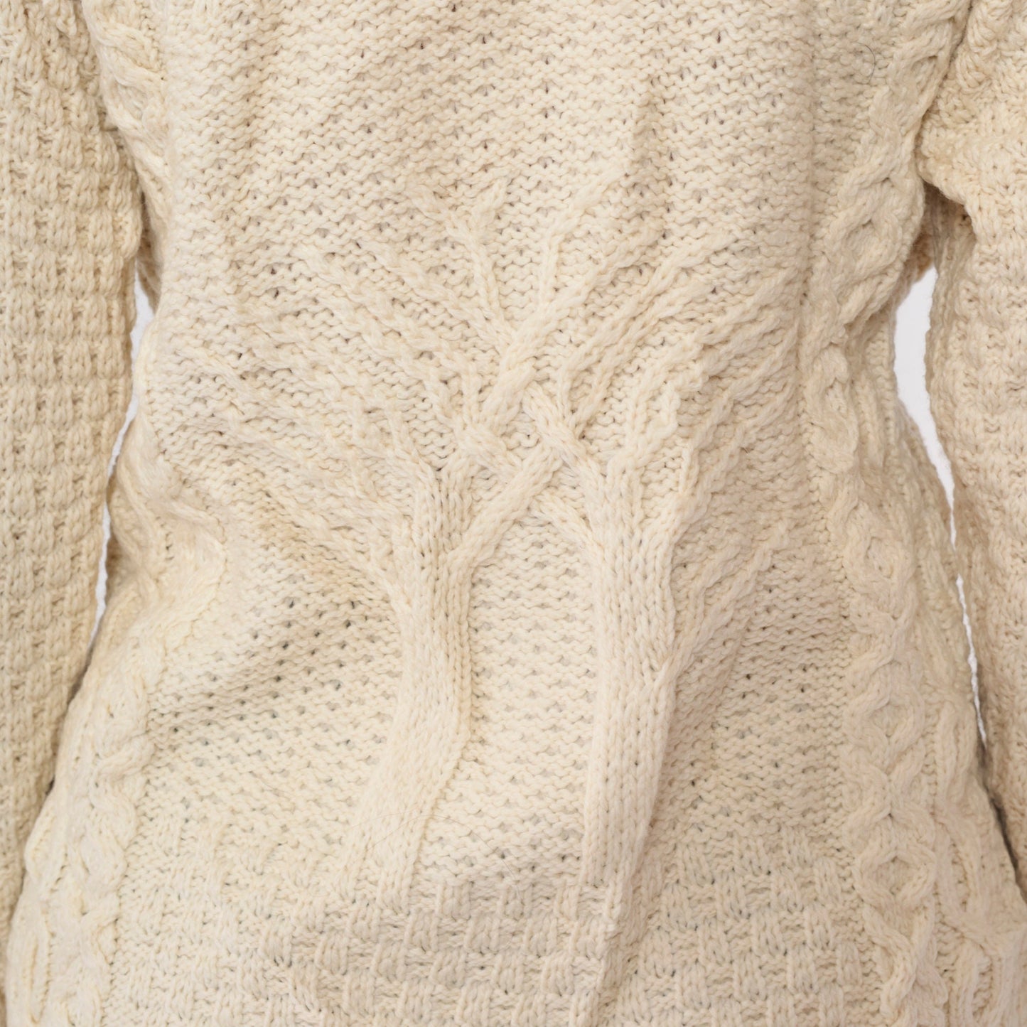 00s Kilronan Merino Wool Cable Knit Cardigan Cream Tree Print Medium M