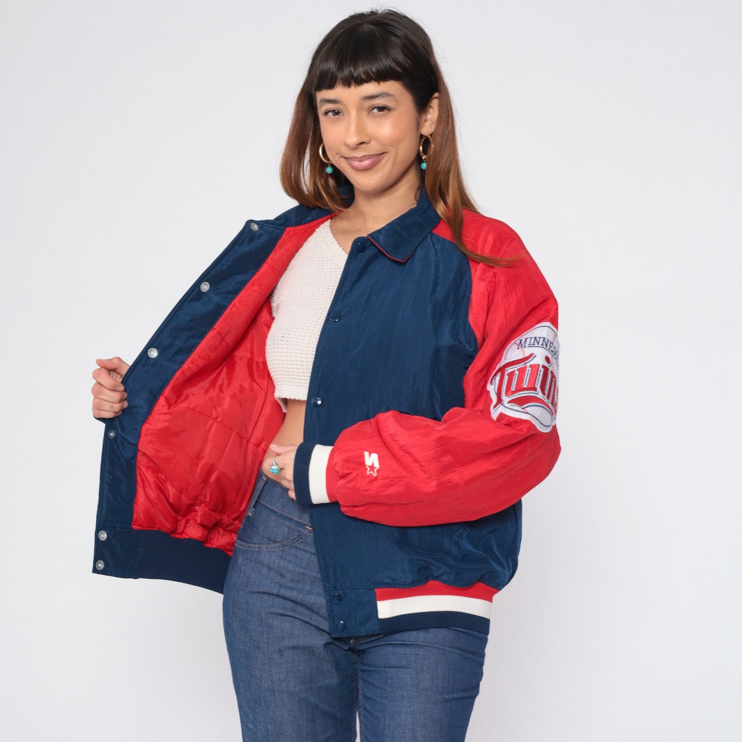 90s Minnesota Twins Starter Jacket Blue Red Nylon Bomber Men's Medium