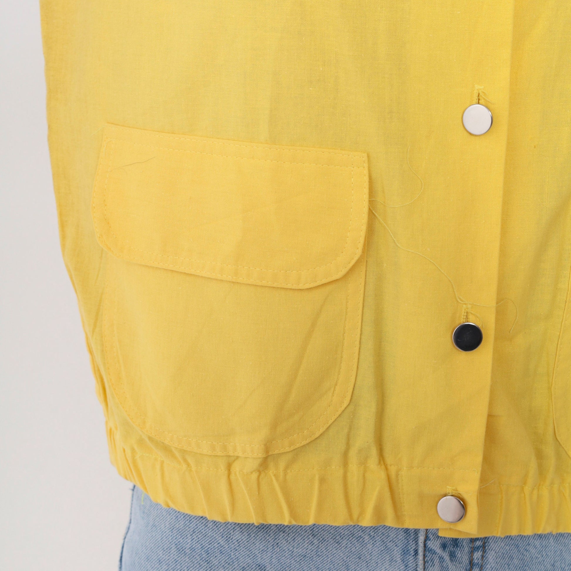 80s Jess Yellow Utility Tank Top Button-Up Vest Silver Banded Collar Medium