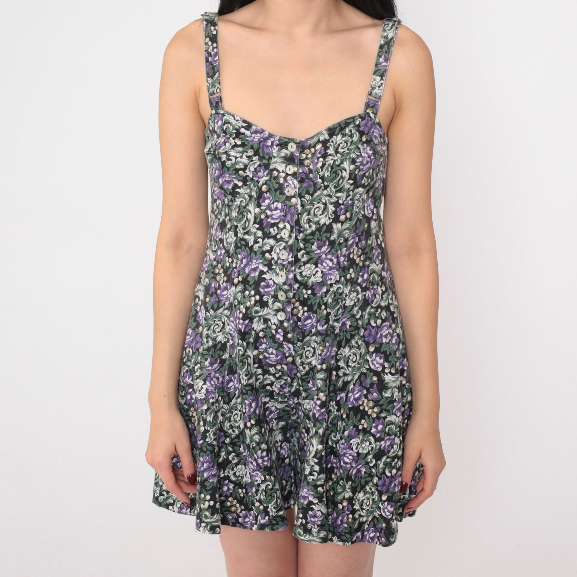 90s Energie Floral Corset Romper Sleeveless Wide Leg Cotton Medium
