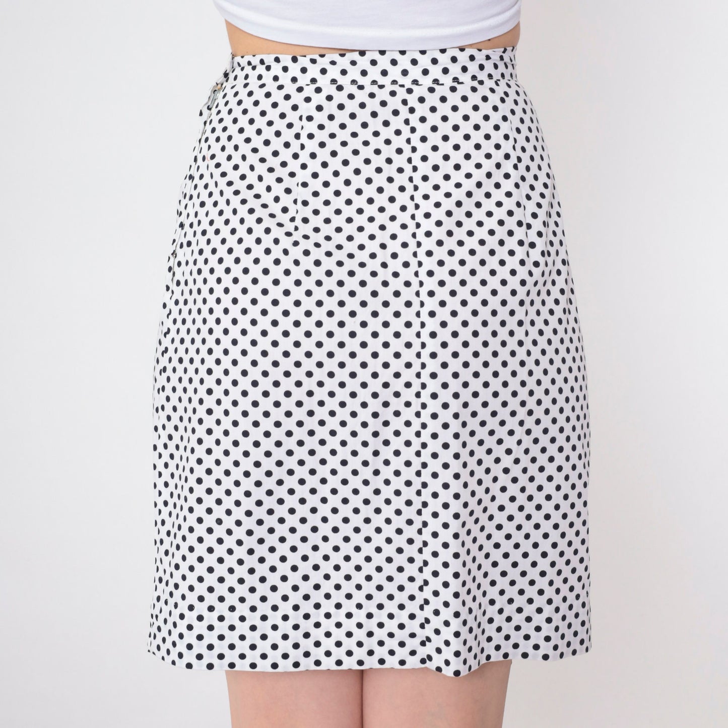 70s Polka Dot Mini Skirt High Waist Pencil Cut White Black Small