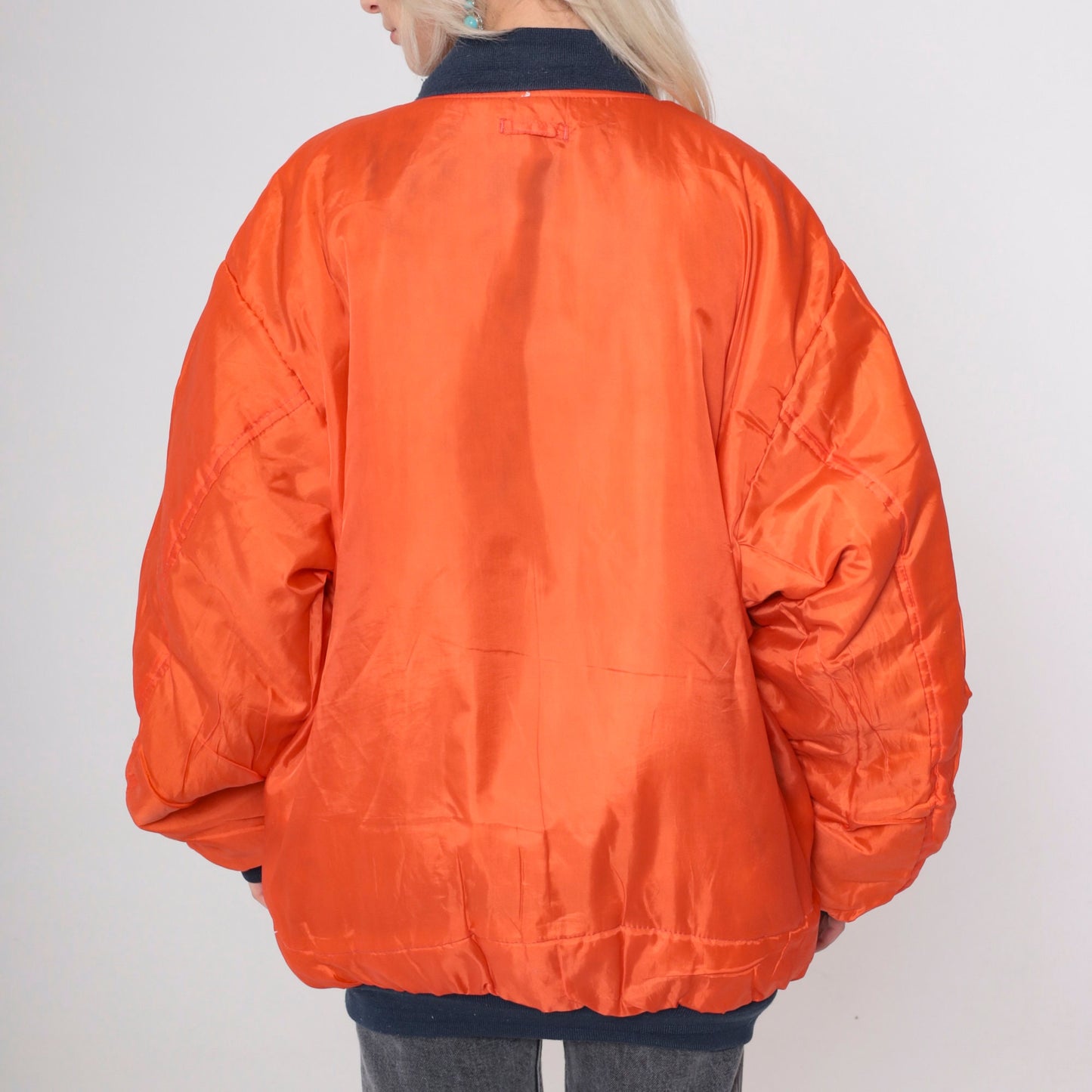 90s The North Face Reversible Bomber Jacket Navy Orange Puffer Large