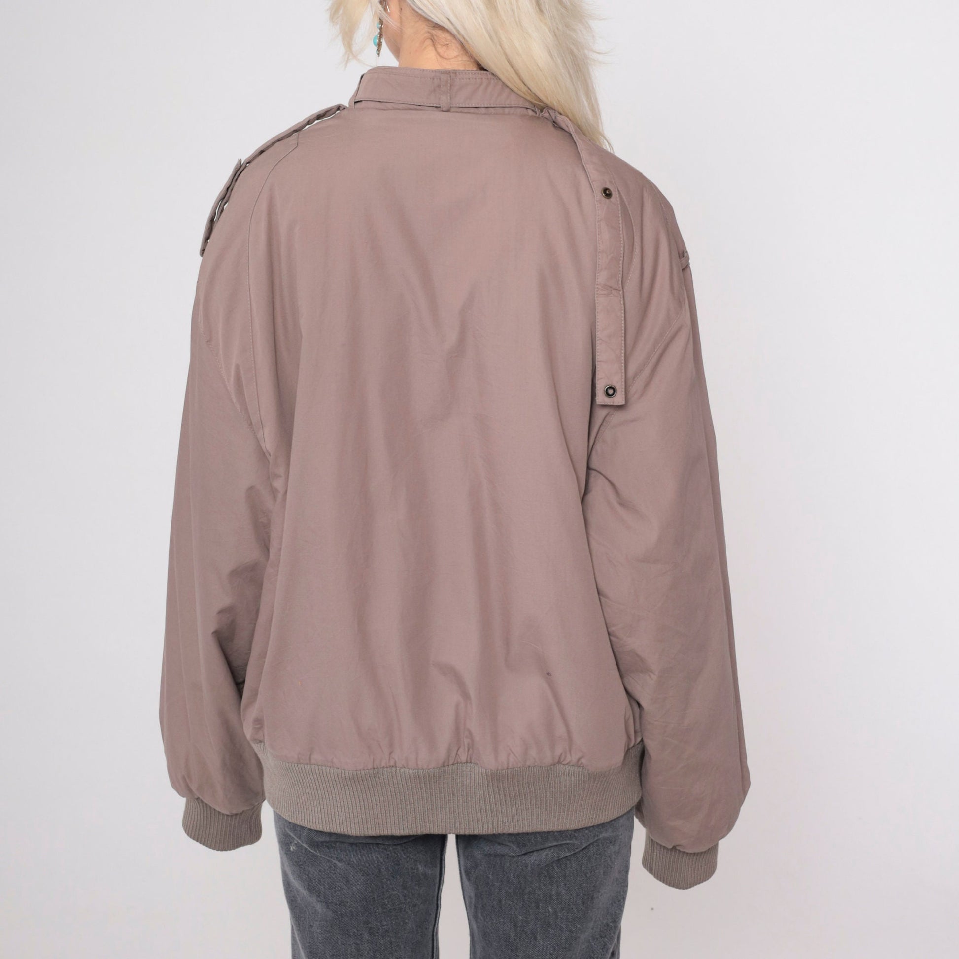 80s Members Only Brown Windbreaker Jacket Zip Epaulette Large