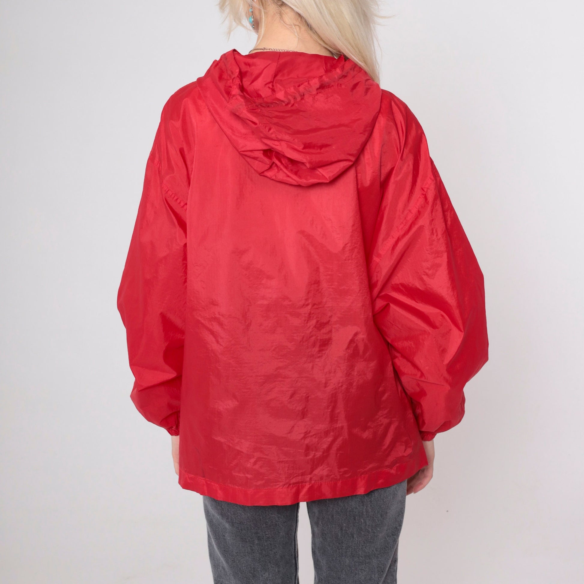 90s Winnie The Pooh Red Windbreaker Jacket Hooded Disney Medium
