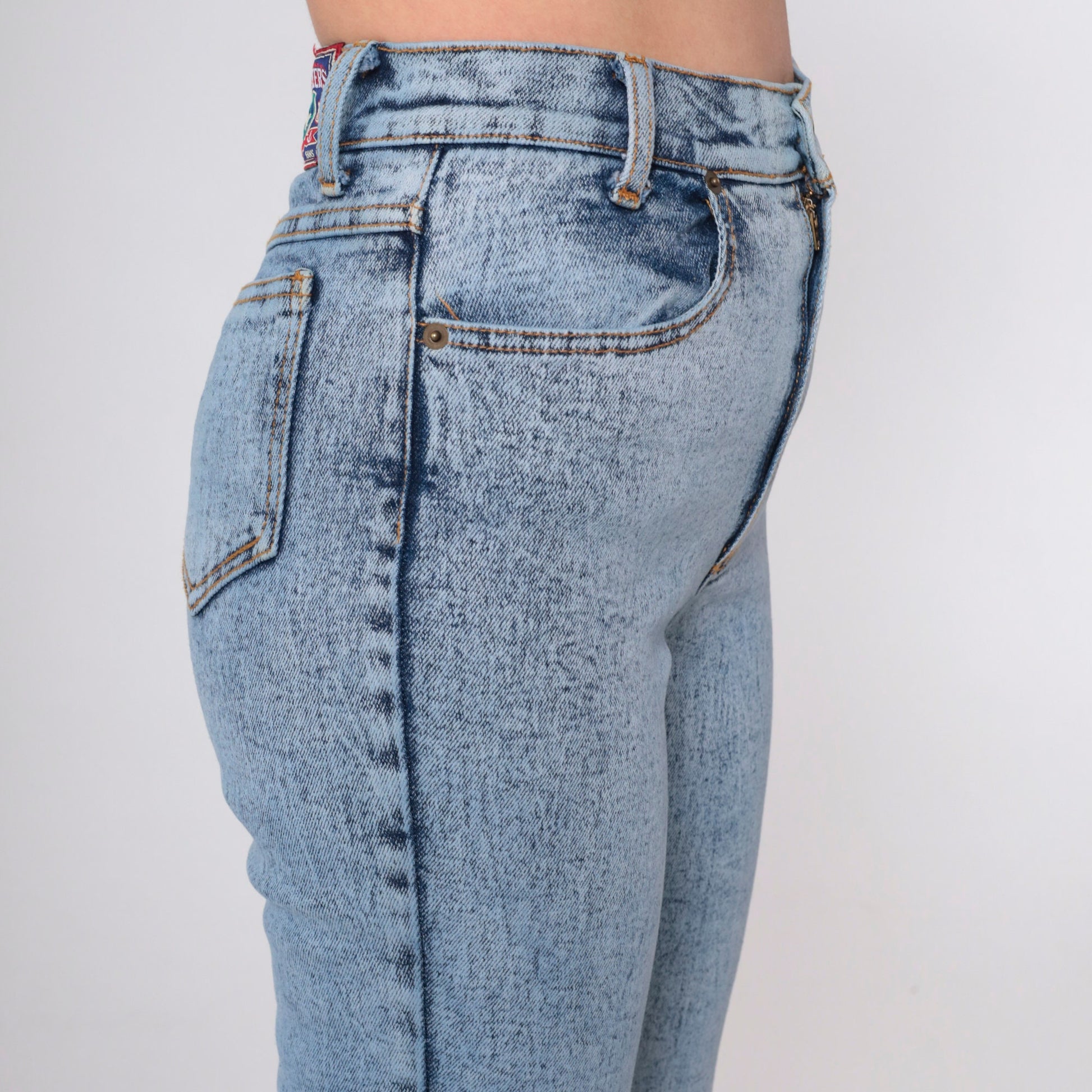 90s Acid Wash High Waist Skinny Jeans Blue Denim XXS