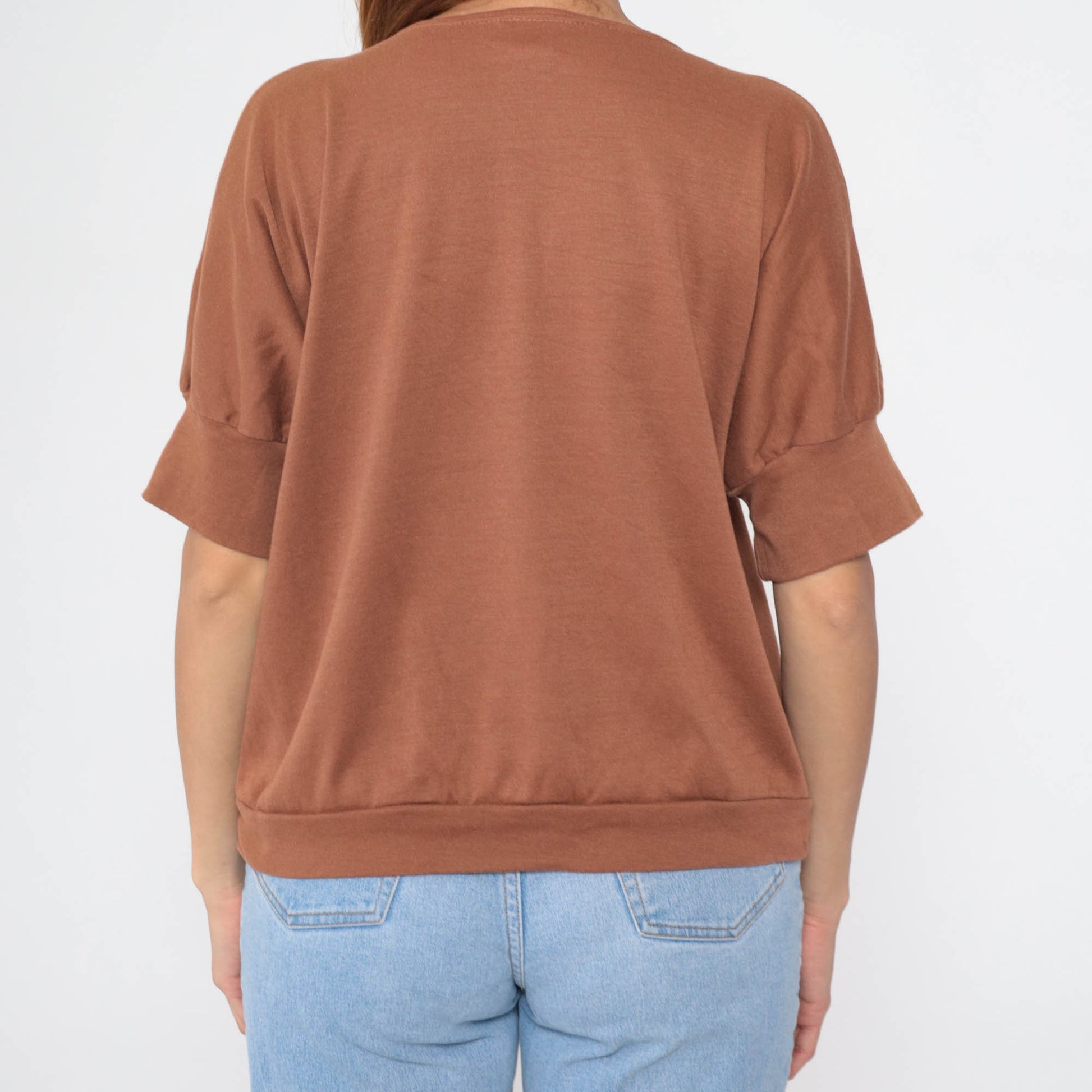 80s Brown Dolman Sleeve Pocket Tee Slouchy Crewneck Large L