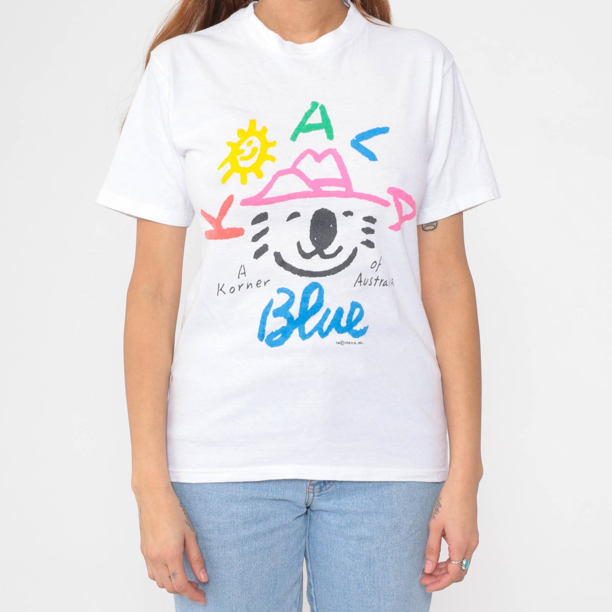 1988 Koala Blue Australia Graphic T-Shirt 80s Wildlife Cotton Crewneck Small