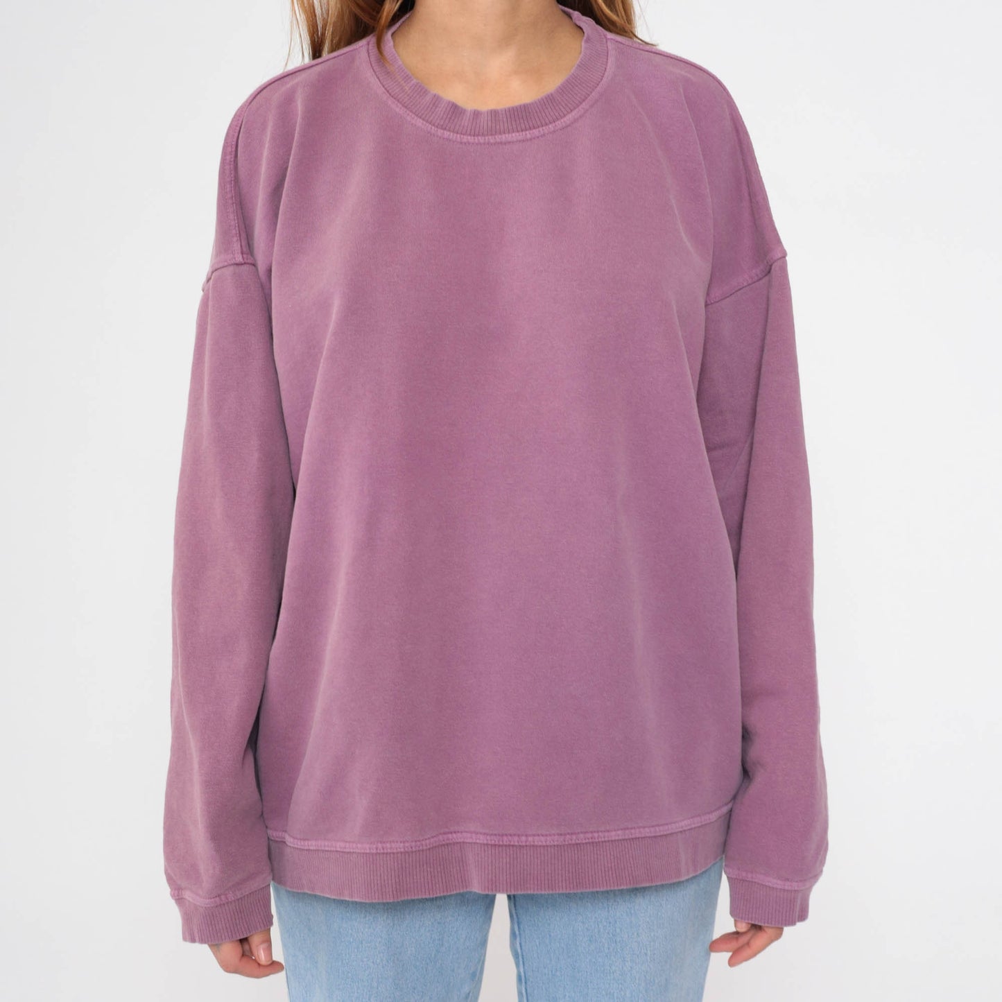 90s Purple Crewneck Sweatshirt Cotton Plain Pullover Large L