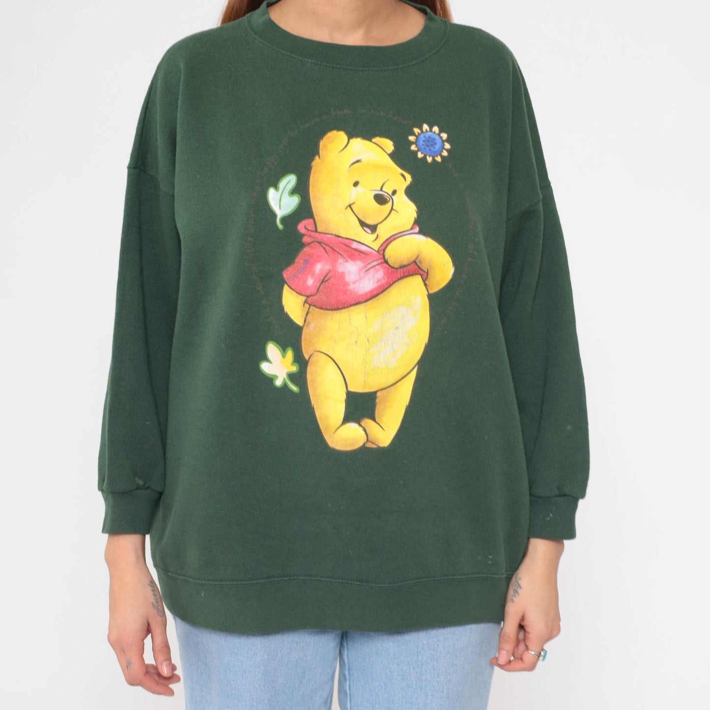 90s Winnie The Pooh Disney Sweatshirt Dark Green Graphic Crewneck Plus Size XXL