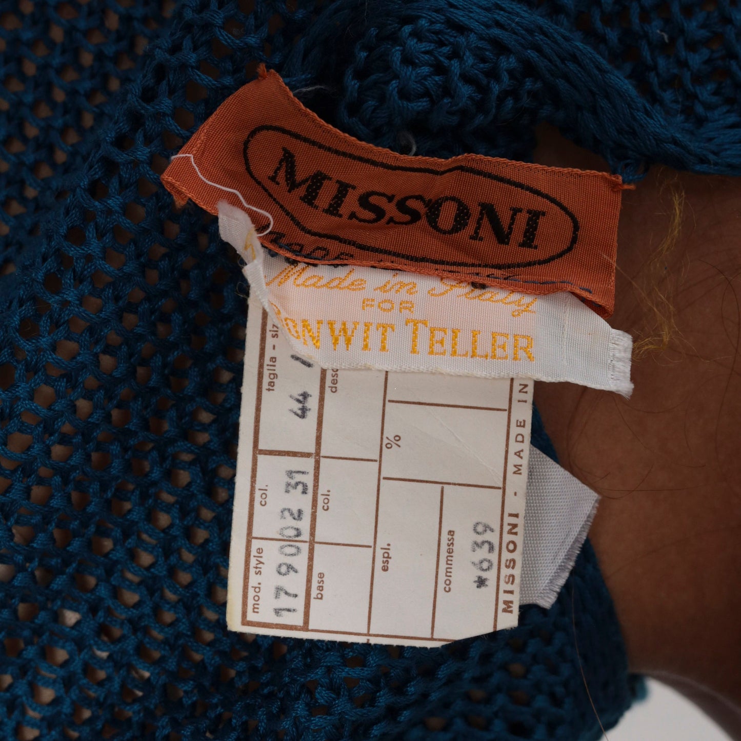 70s Missoni Sheer Mesh Knit Sweater Blue Boatneck Drawstring Waist Extra Small