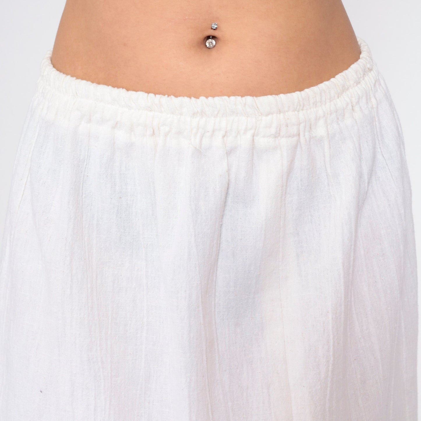 90s White Gauze Midi Skirt High Elastic Waist Crinkled Medium Large