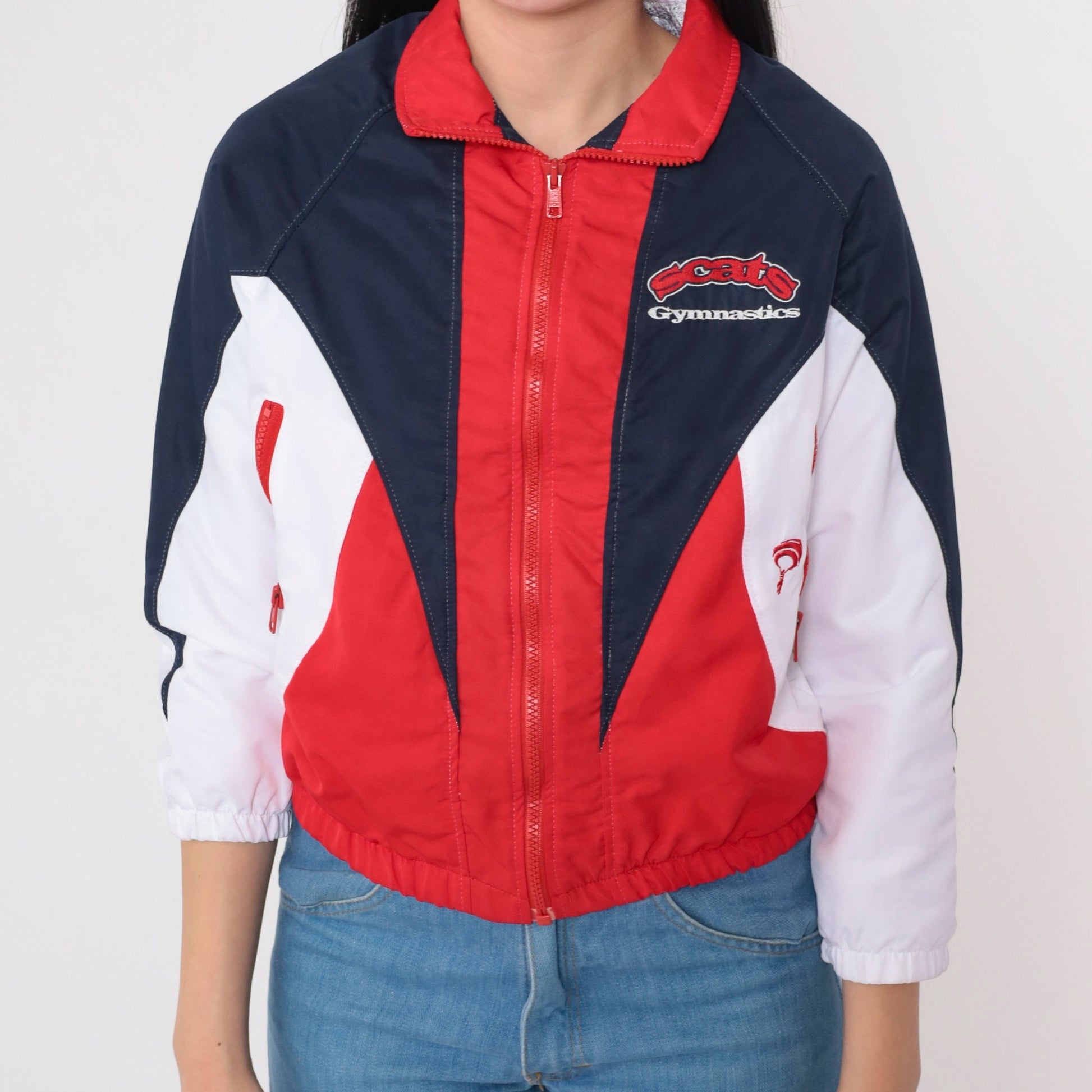 00s Scats Gymnastics Windbreaker Jacket Red White Blue Color Block Extra Small