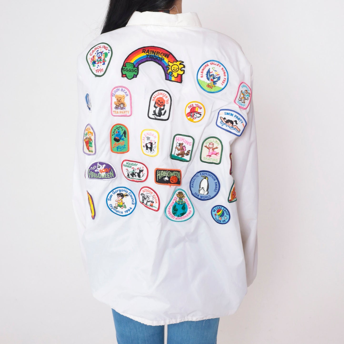 90s Girl Scout Leader White Snap Jacket Debbie Patch Nylon Large L