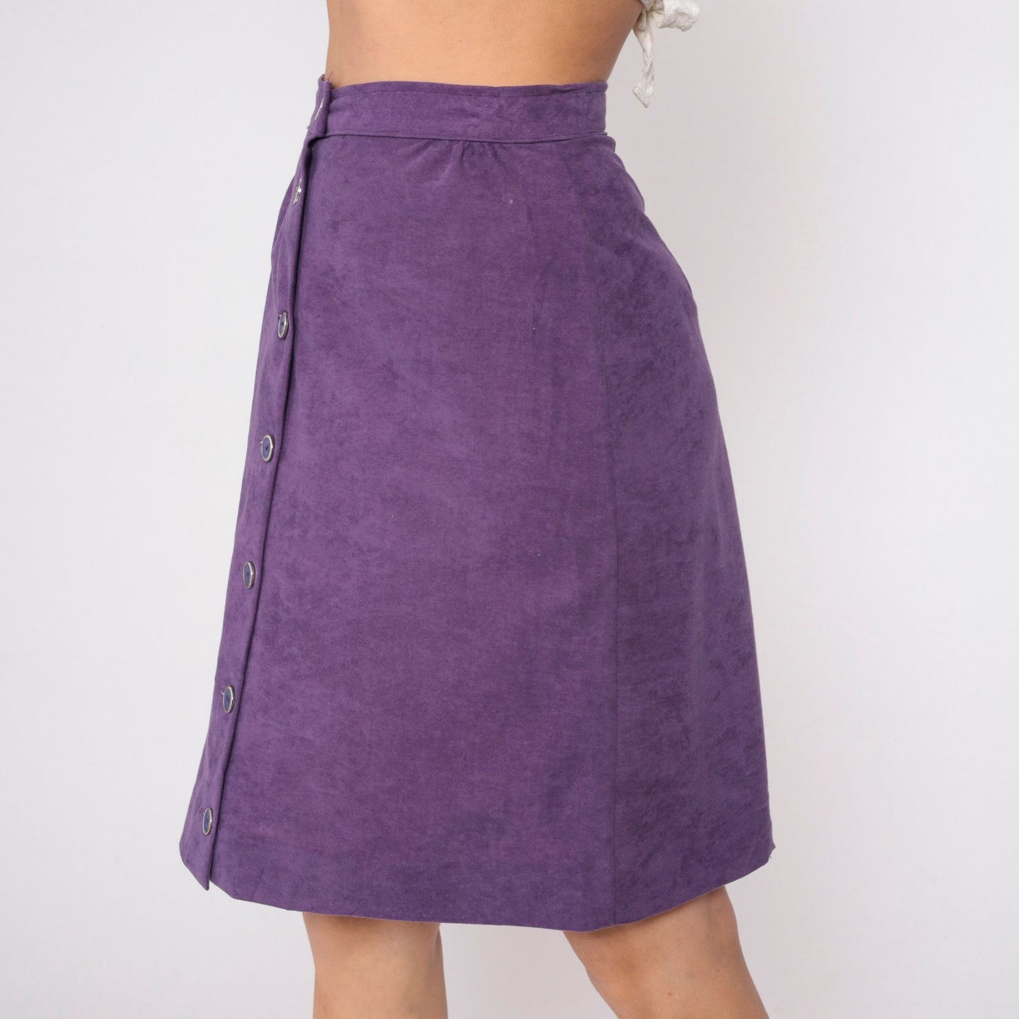 80s Purple Mini Skirt High Waisted Button Front Pencil Small S