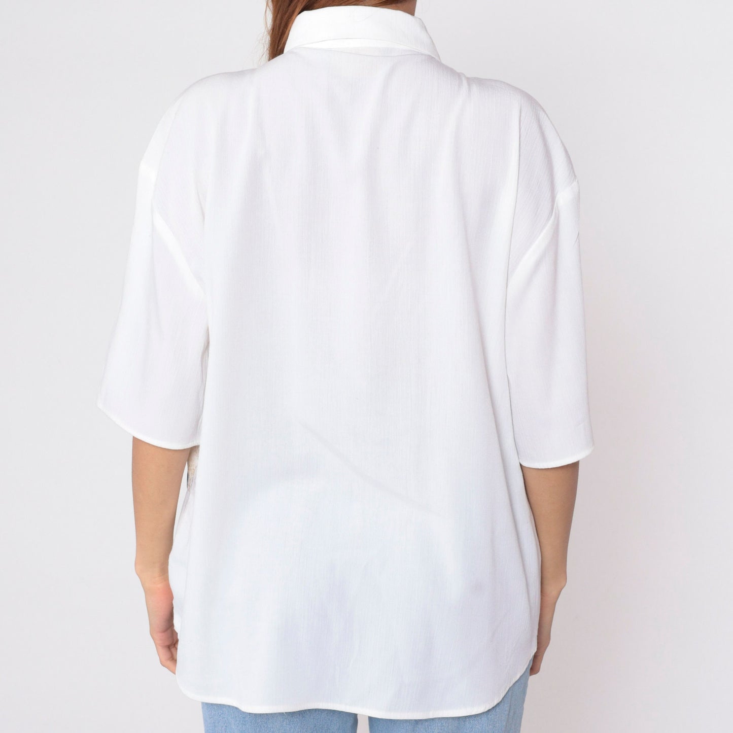 90s Geometric Button Up Shirt White Attached Vest Half Sleeve Extra Large XXL