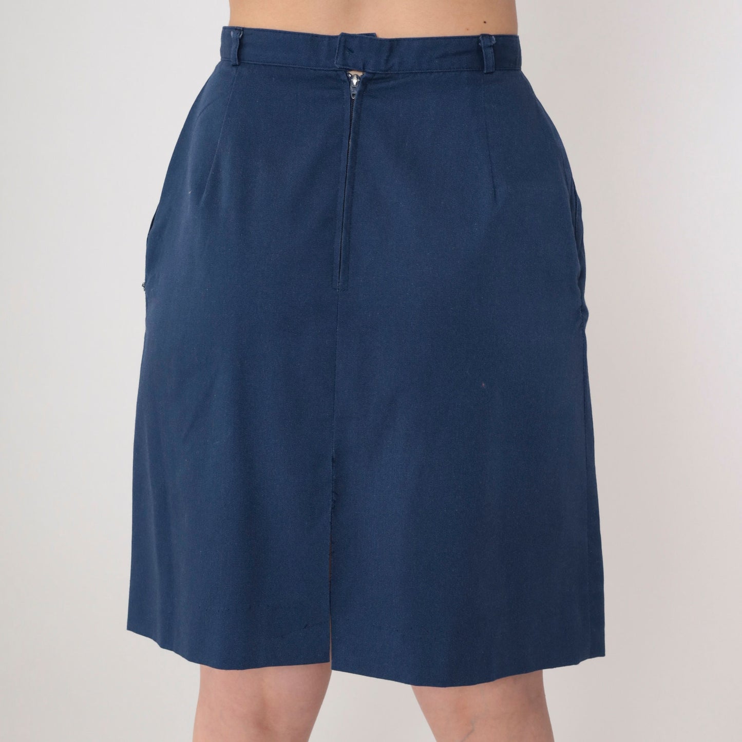 70s John Meyer Navy Pleated Mini Skirt High Waist Straight Cut Extra Small