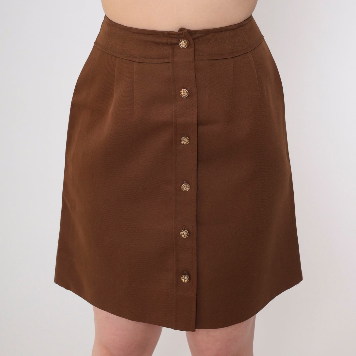 80s Brown Pleated Mini Skirt High Waist Button Front Extra Small