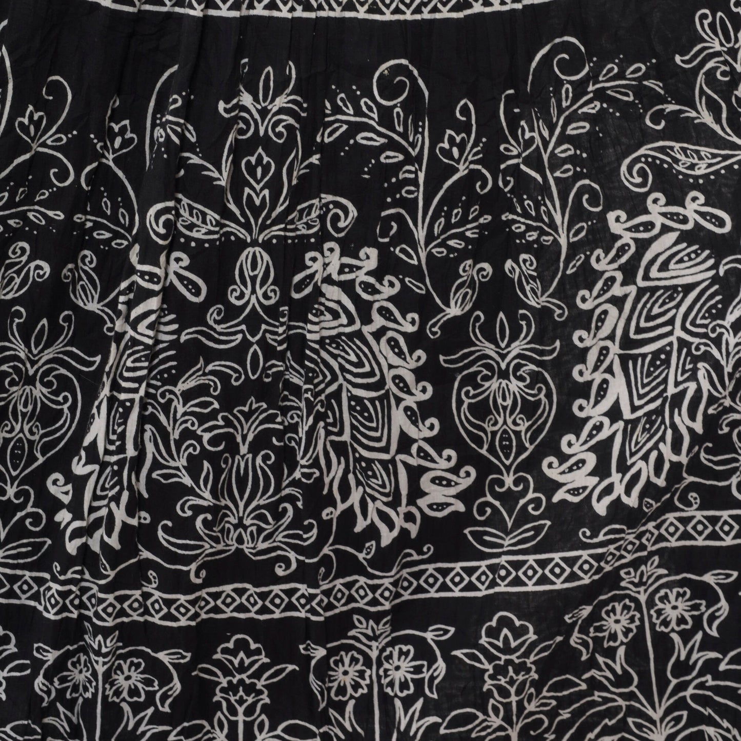 90s Jane Ashley Black Floral Midi Skirt Drawstring Waist Cotton Small