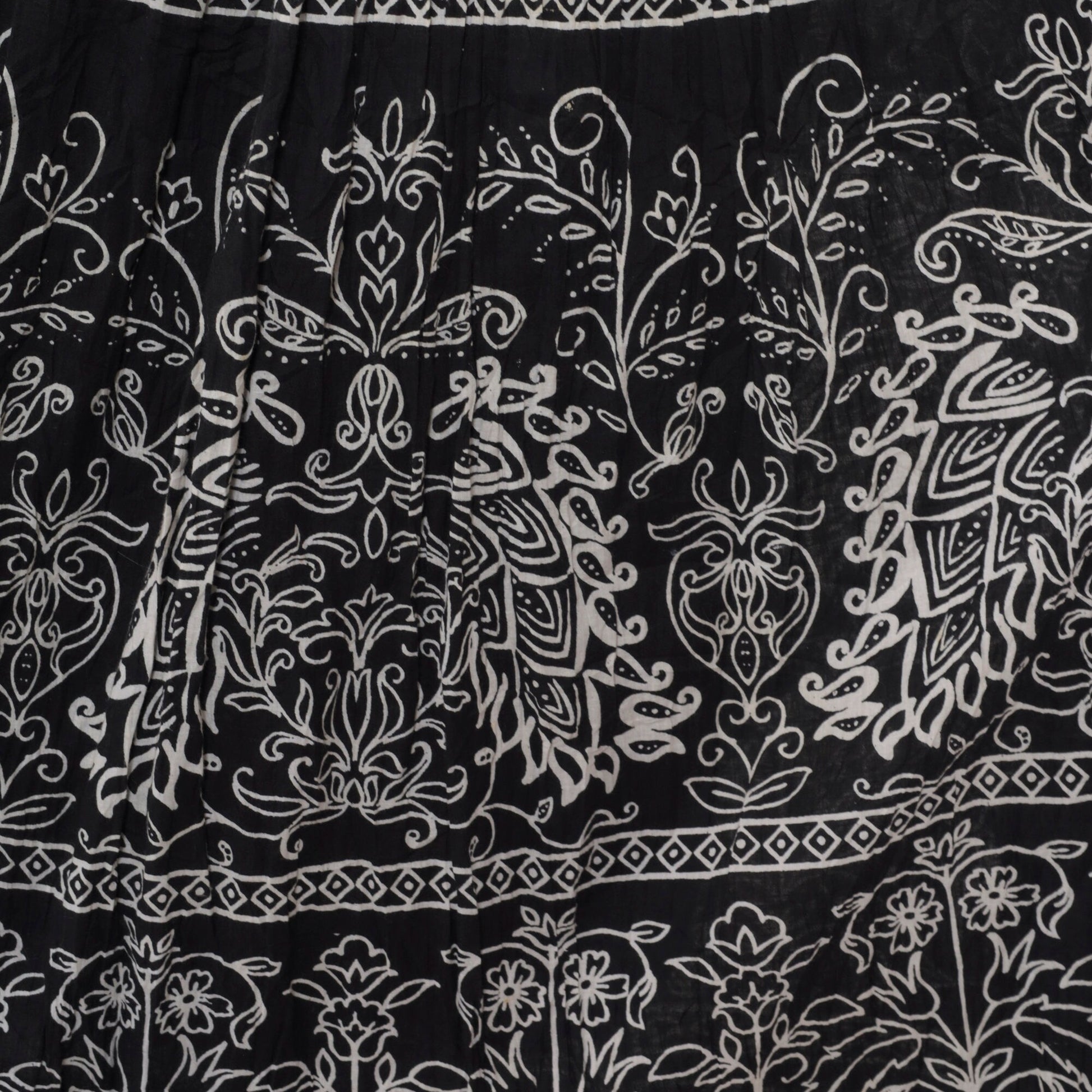 90s Jane Ashley Black Floral Midi Skirt Drawstring Waist Cotton Small