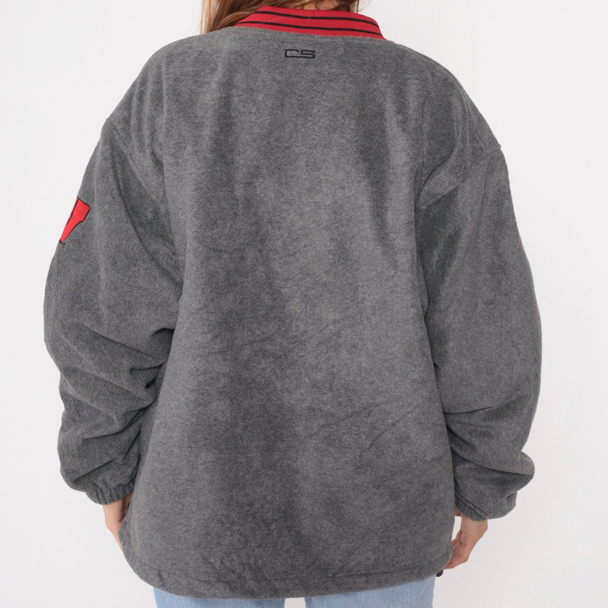 90s Wisconsin Badgers Grey Fleece Windbreaker Pullover V-Neck Medium