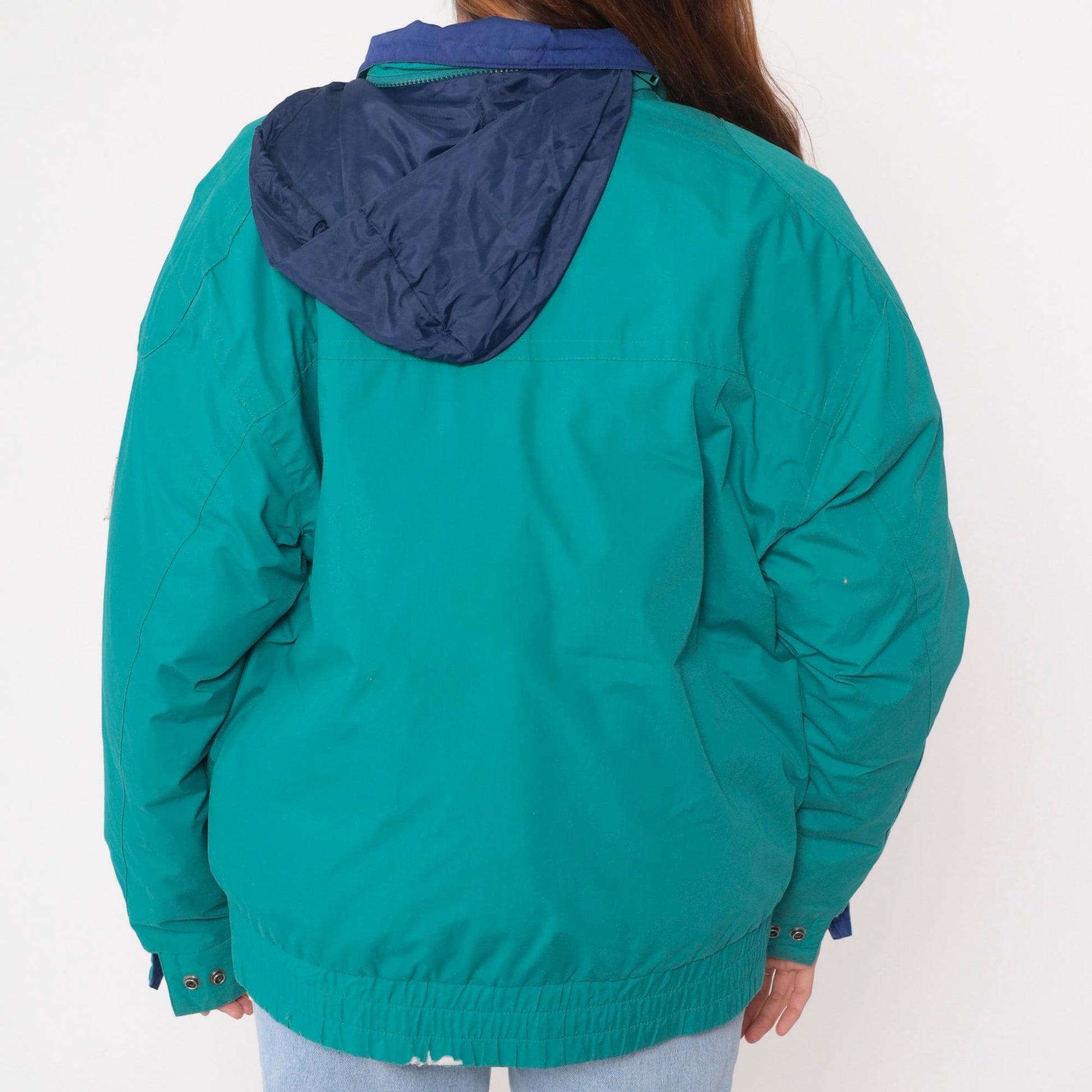 90s London Fog Teal Puffer Ski Jacket Goose Down Hooded Medium Long