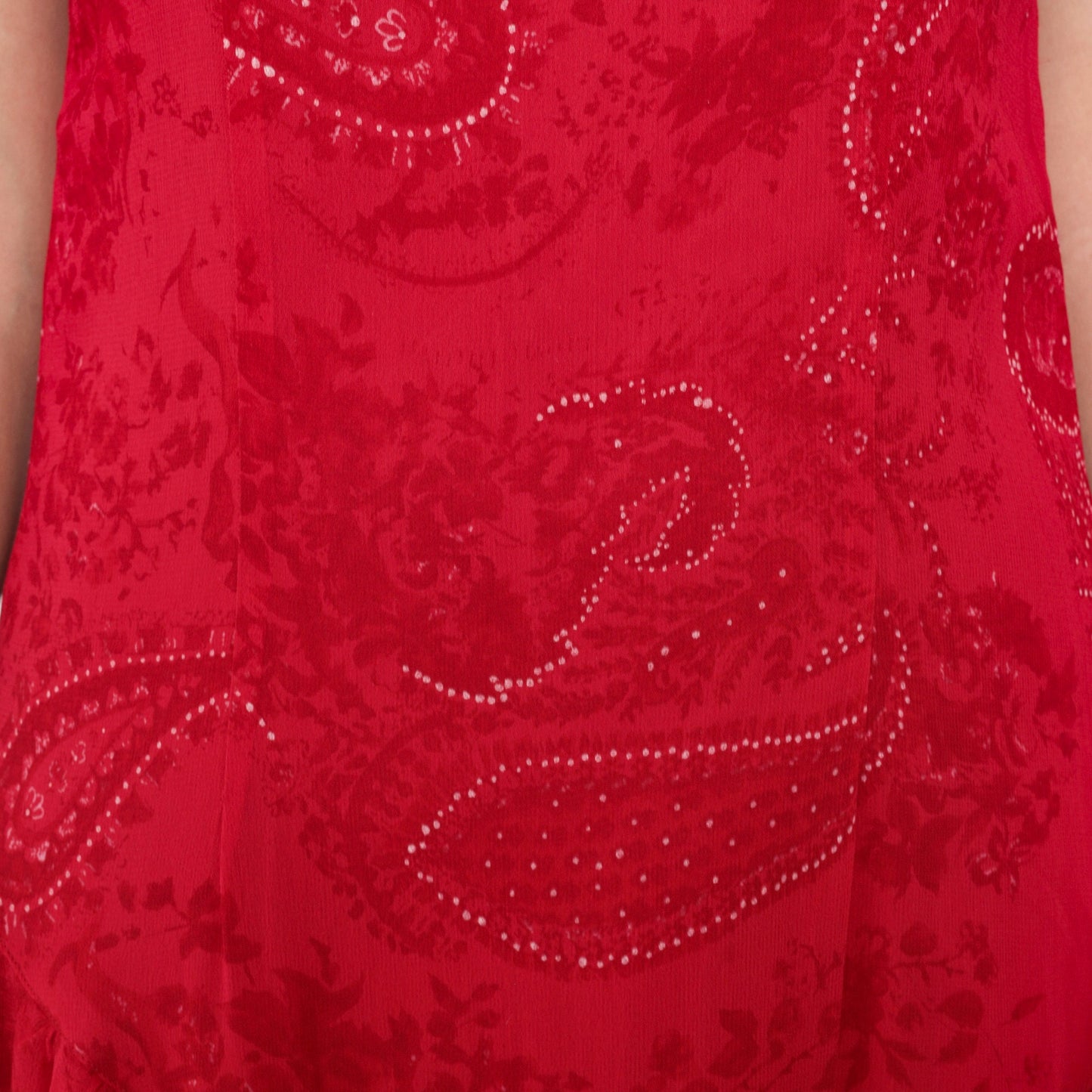 90s Red Paisley Maxi Dress Asymmetrical Drop Waist Short Sleeve Medium