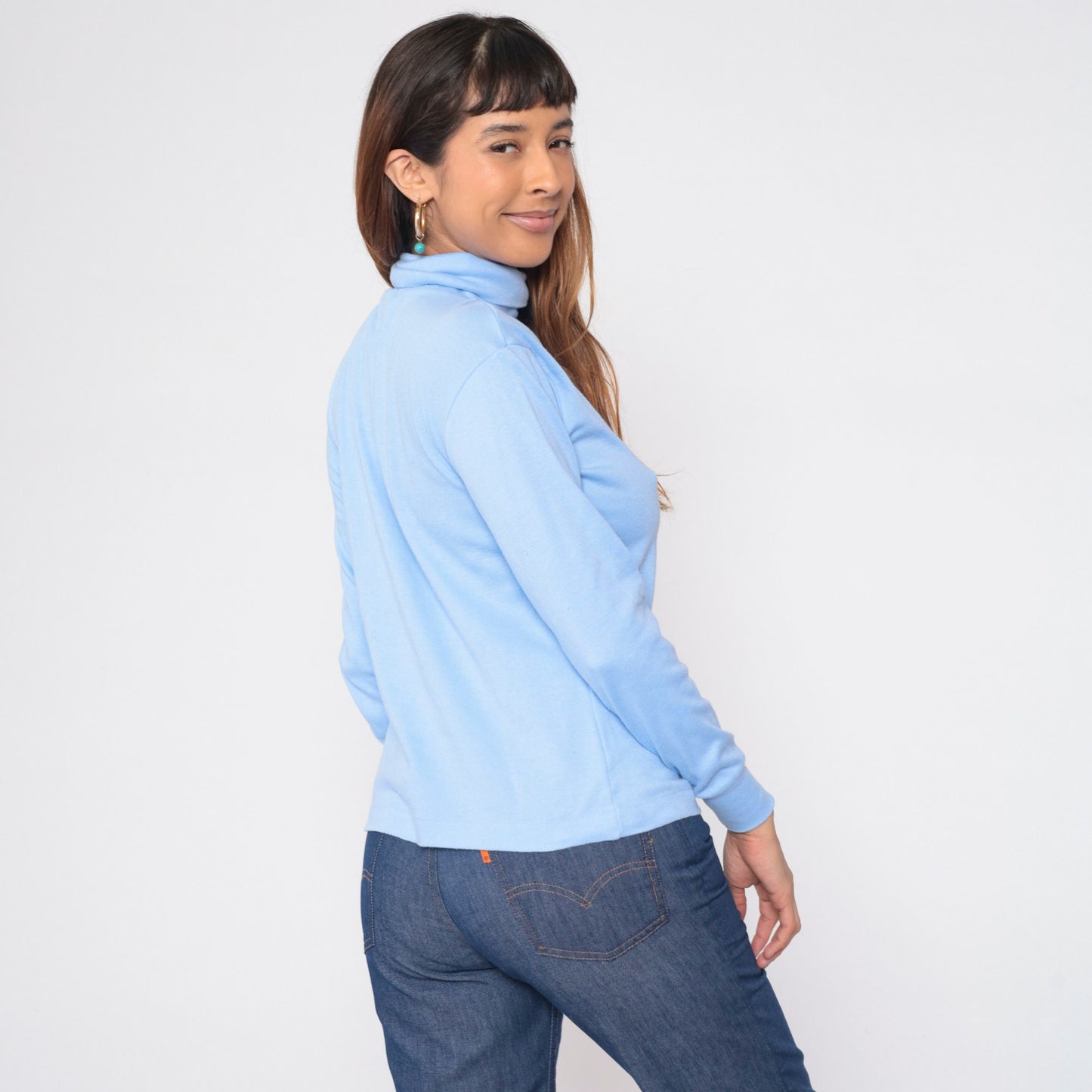 90s Baby Blue Turtleneck Long Sleeve Pullover Top Medium M