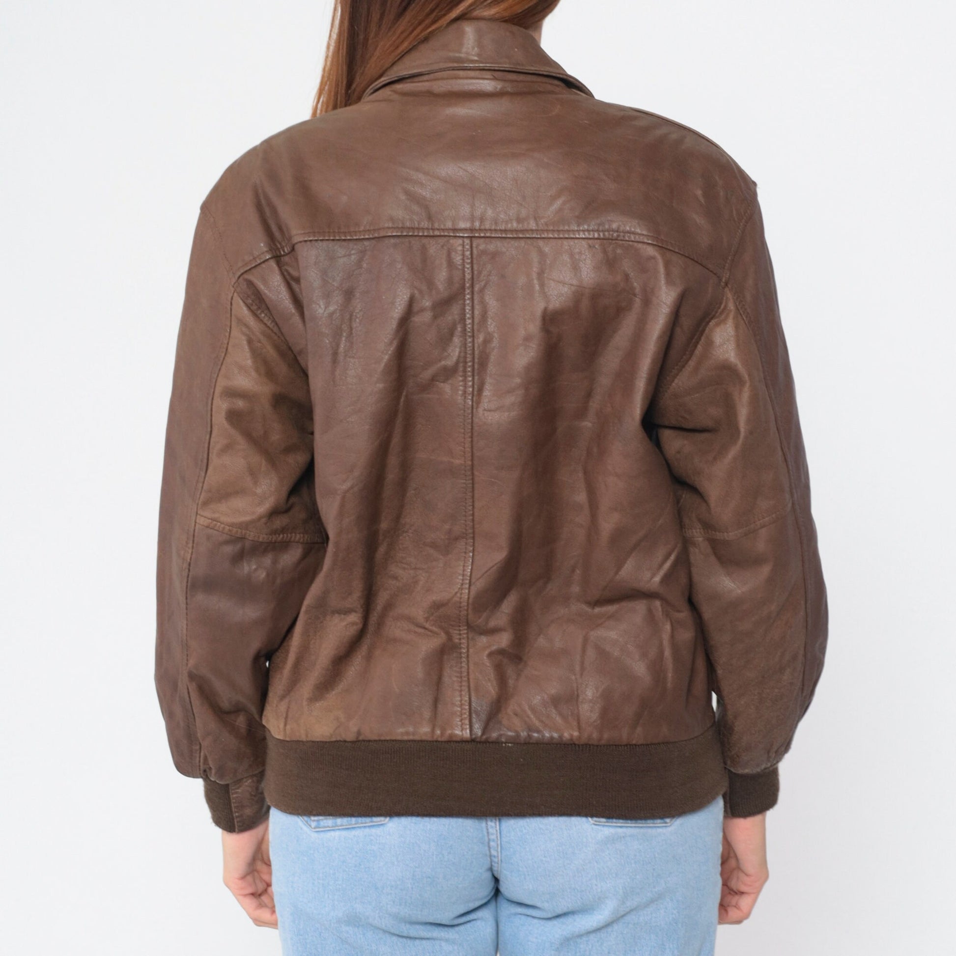 90s Georgetown Leathers Brown Leather Bomber Jacket Small S