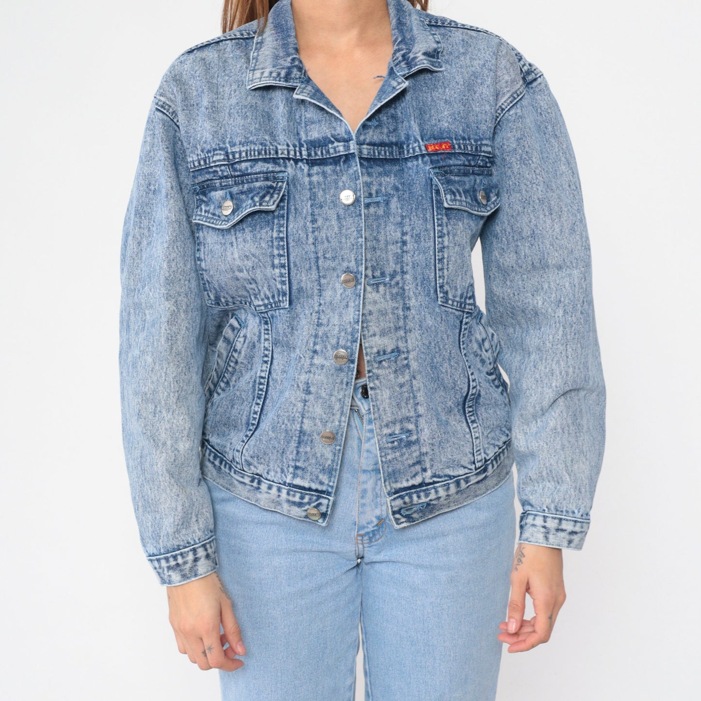 90s Blue Stone Wash Denim Jacket Button Up Trucker Medium M