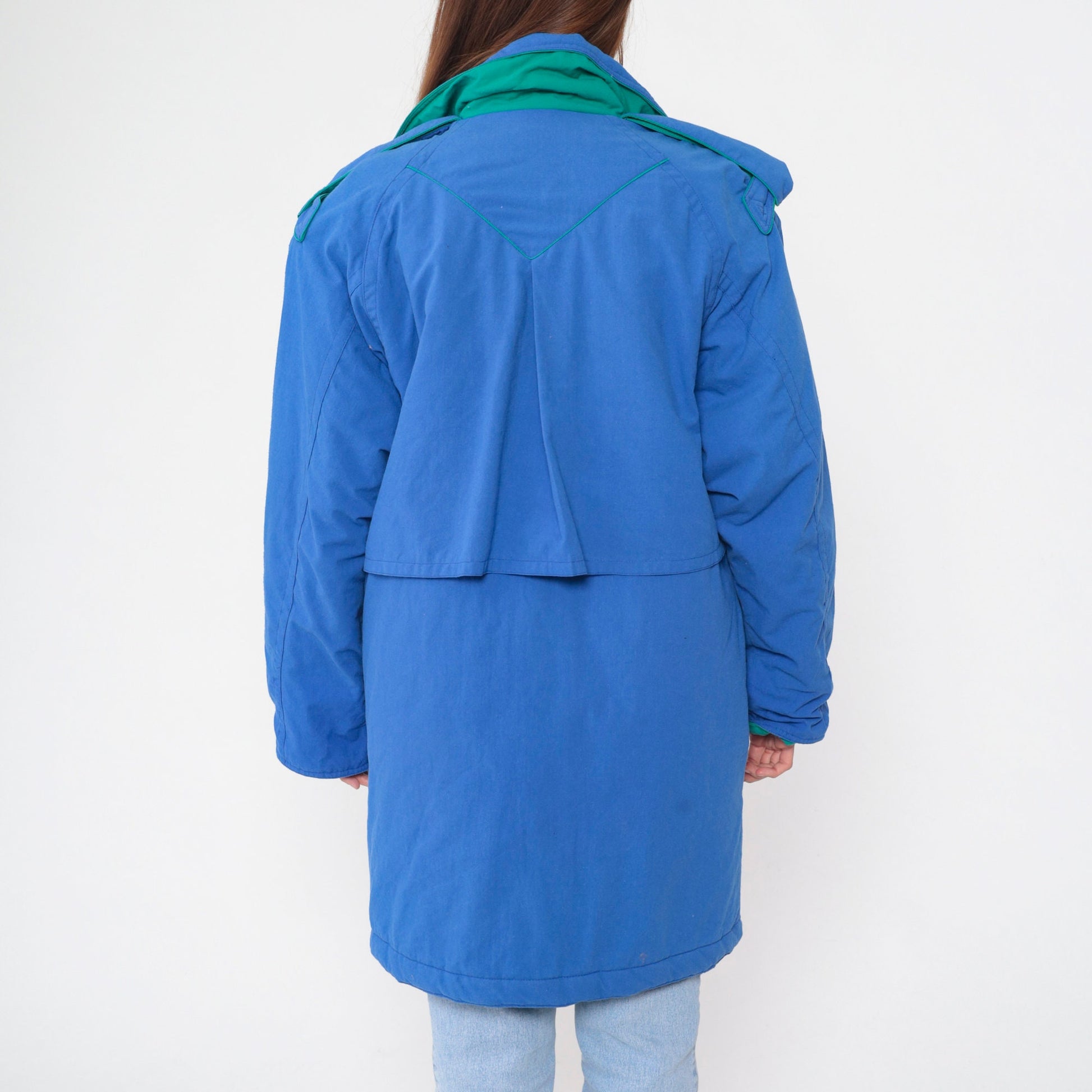 80s Blue Quilted Lining Jacket Storm Shield Epaulette Medium