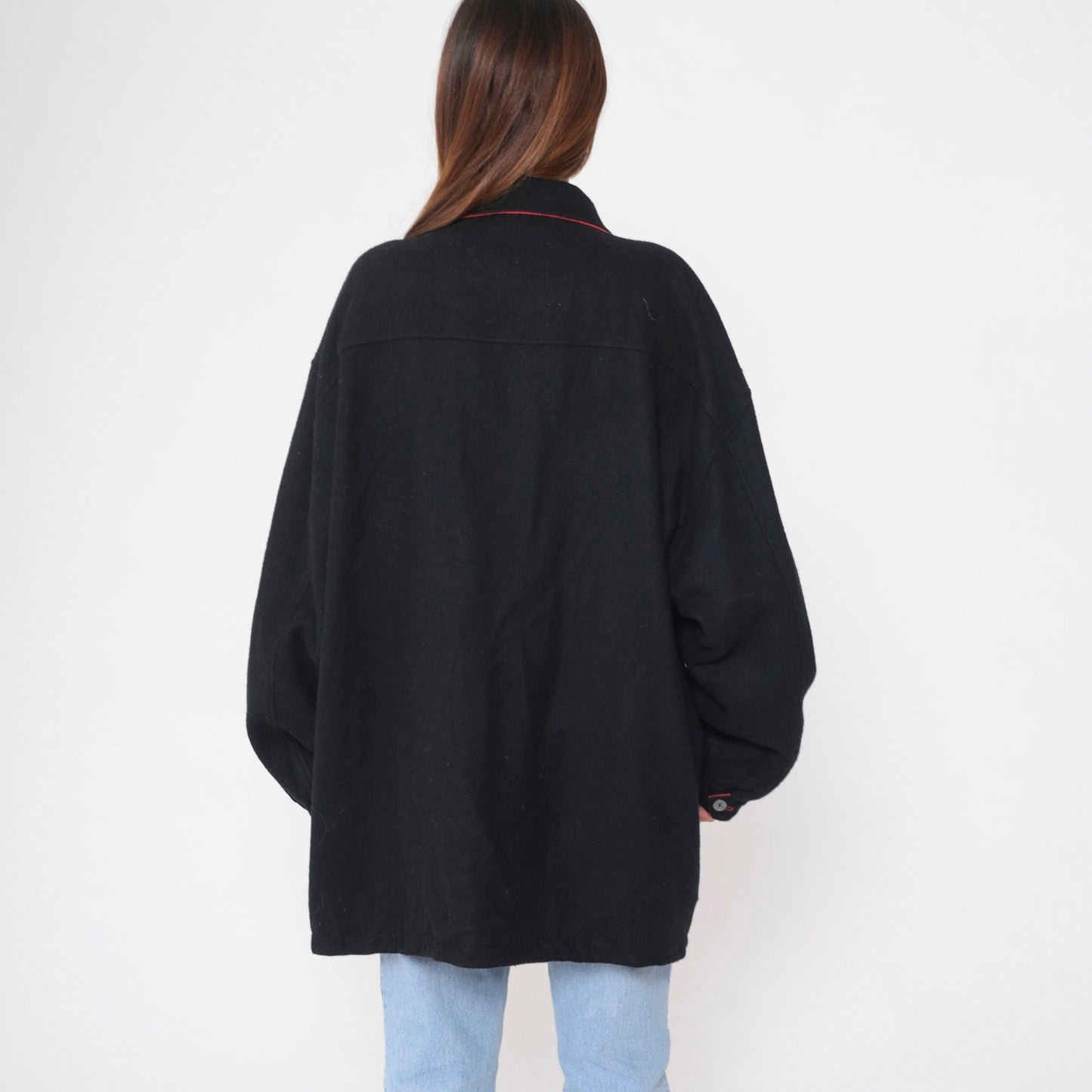 90s Marlboro Reversible Windbreaker Jacket Black Red Wool XXL