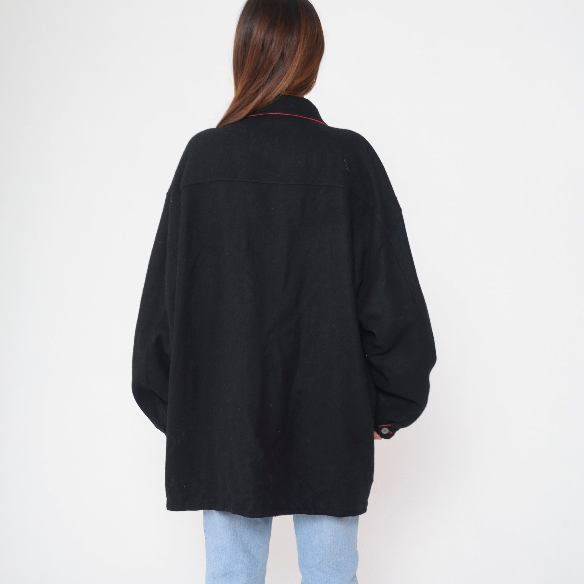 90s Marlboro Reversible Windbreaker Jacket Black Red Wool XXL