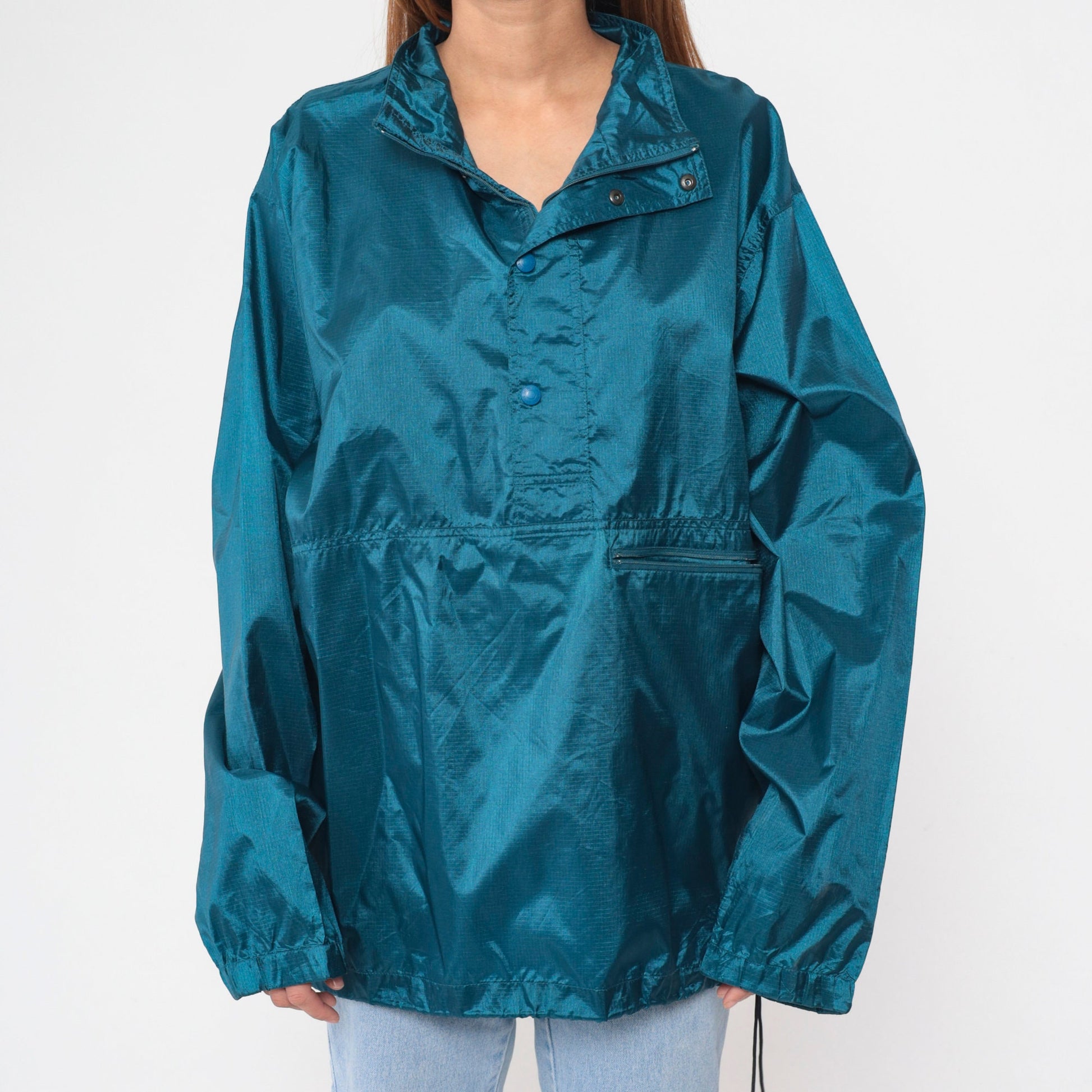 90s Eddie Bauer Blue Pullover Windbreaker Half Snap Hiking Jacket Large