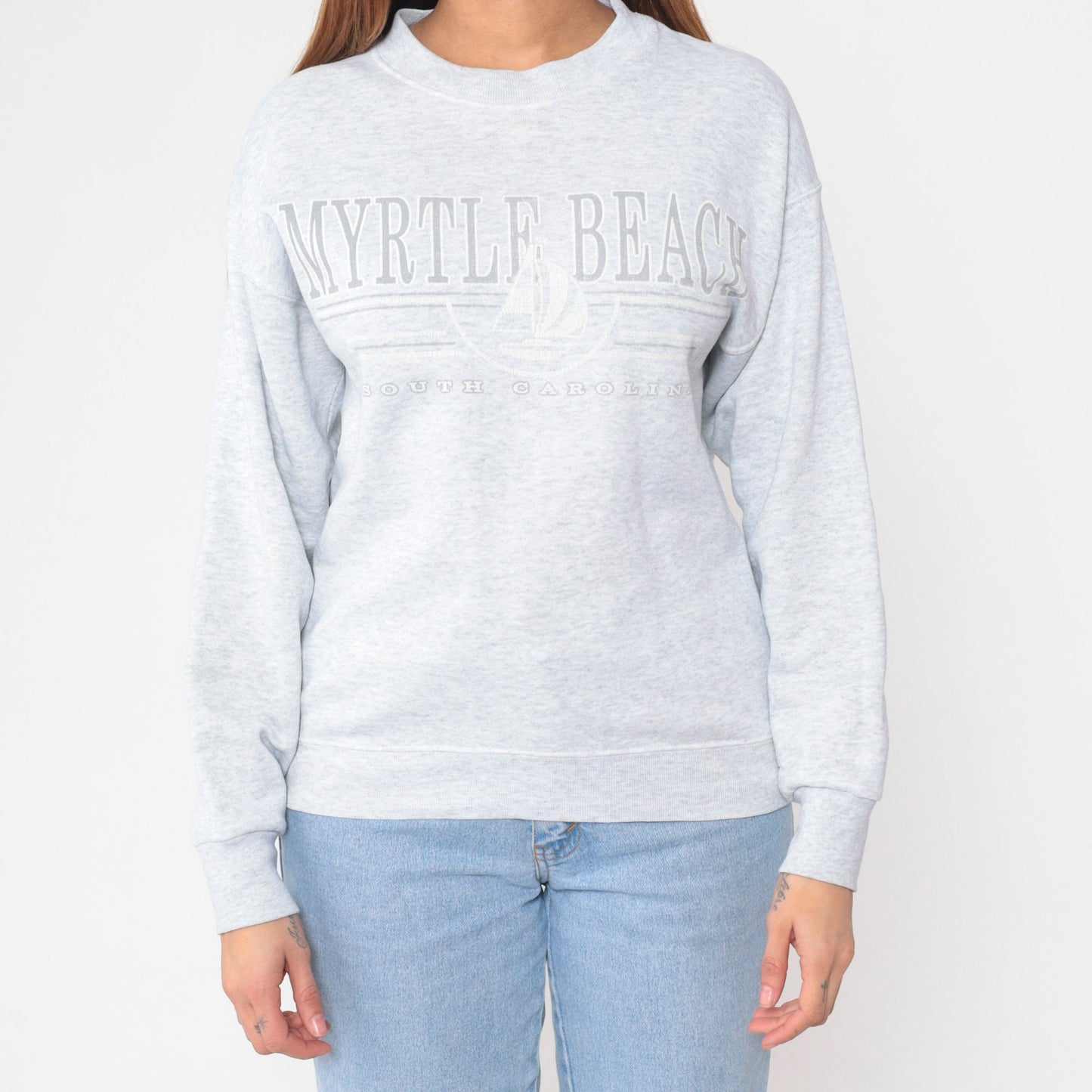 90s Myrtle Beach South Carolina Sailboat Sweatshirt Heather Grey Crewneck Medium