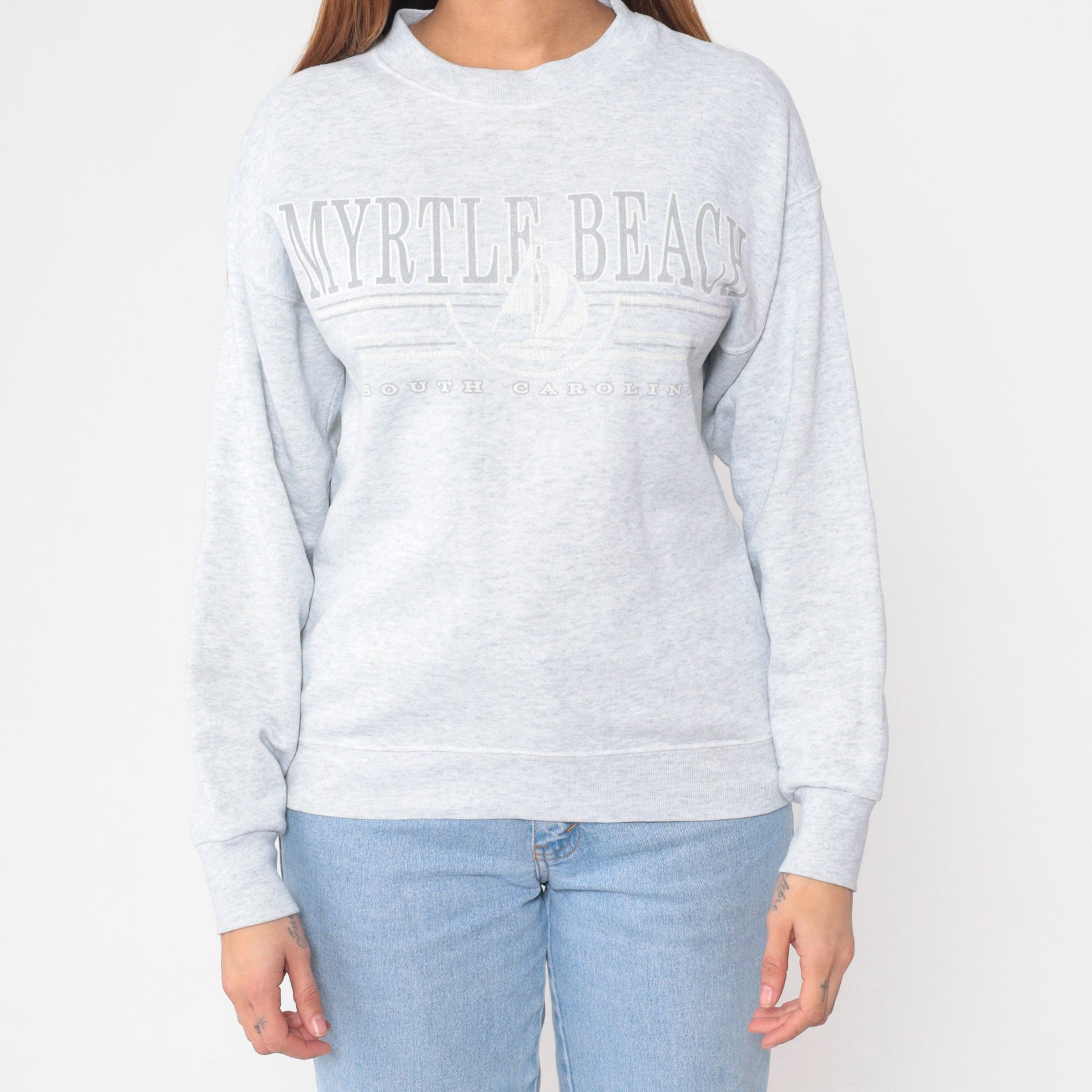 90s Myrtle Beach South Carolina Sailboat Sweatshirt Heather Grey Crewneck Medium
