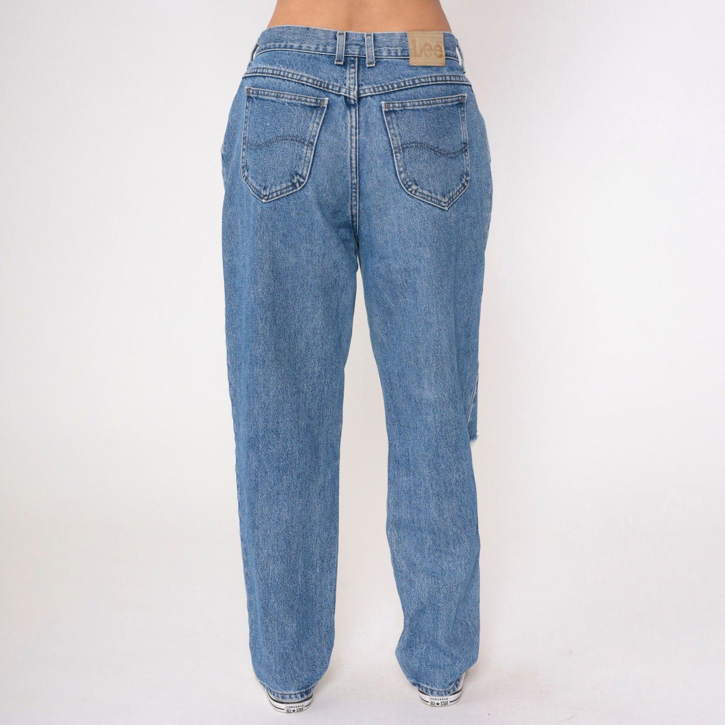 90s Lee Ripped Blue Denim High Rise Straight Leg Jeans 32