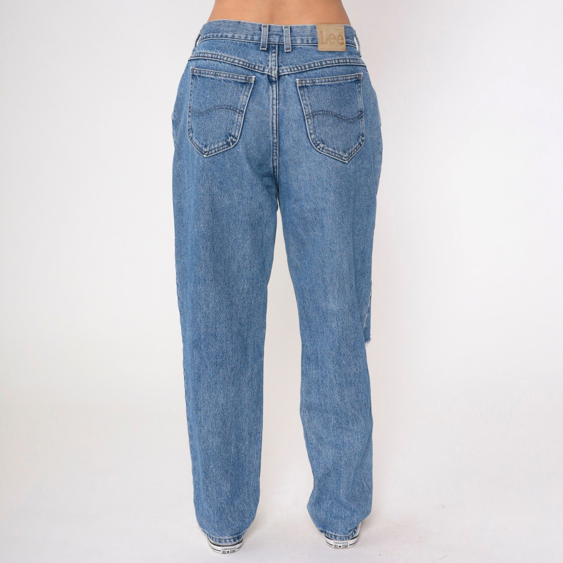90s Lee Ripped Blue Denim High Rise Straight Leg Jeans 32