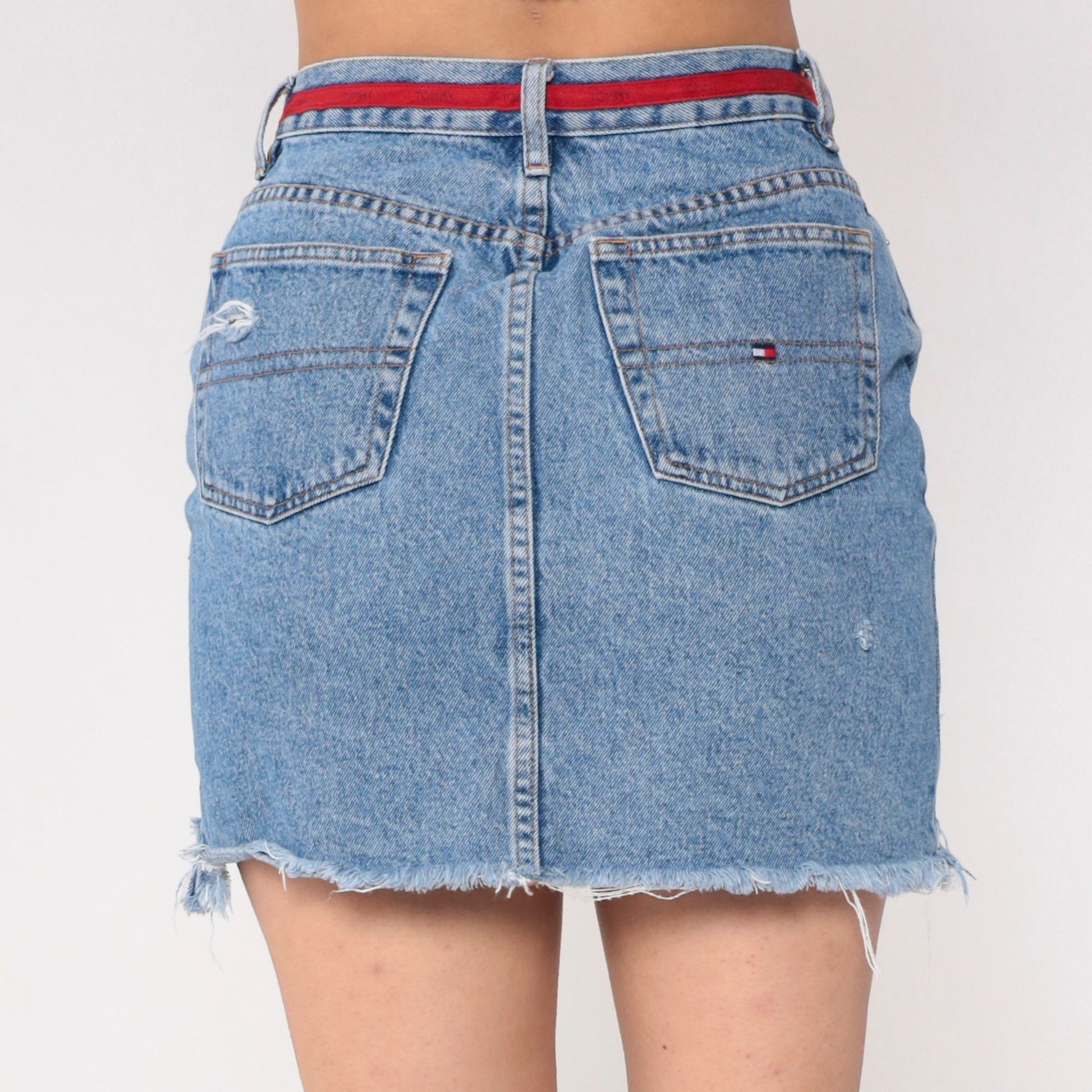 Tommy Hilfiger Y2K Denim Mini Skirt Blue High-Waisted Cutoff Small 6