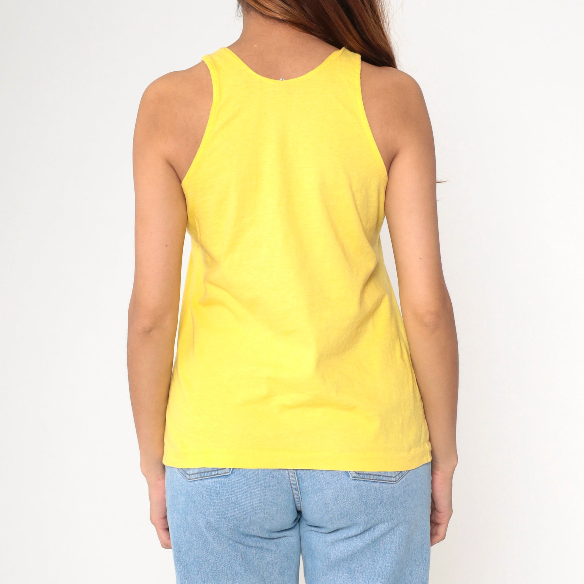 90s Aruba Windsurfing Tank Top Yellow Graphic Caribbean Small