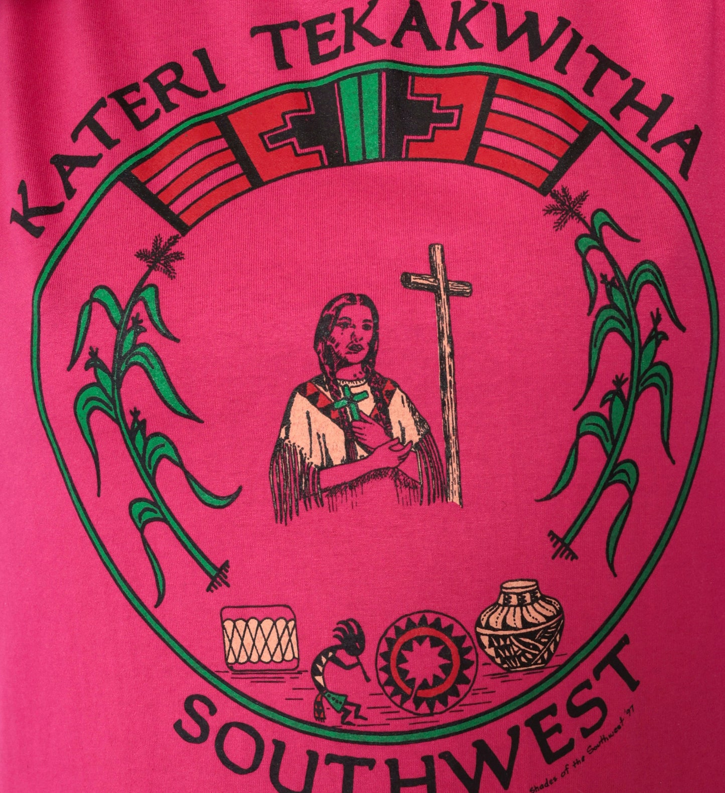 90s Kateri Tekakwitha Native American Saint Graphic T-Shirt Pink Small