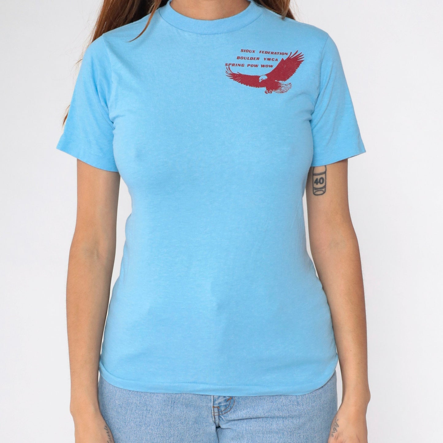 80s Sioux Federation Boulder YMCA Spring Pow Wow Graphic Tee Eagle Print XS