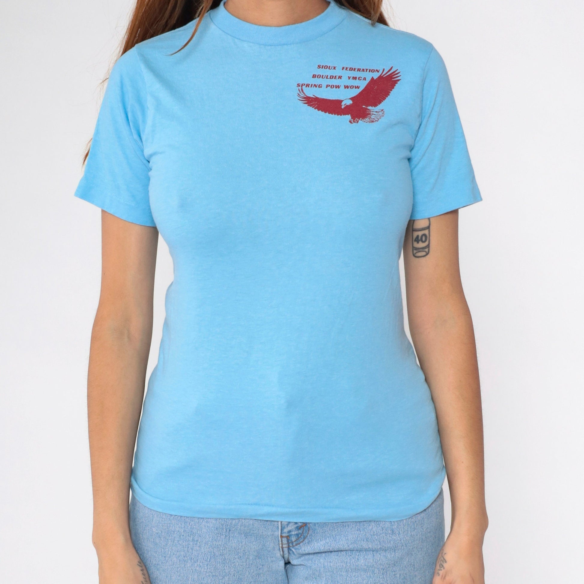 80s Sioux Federation Boulder YMCA Spring Pow Wow Graphic Tee Eagle Print XS