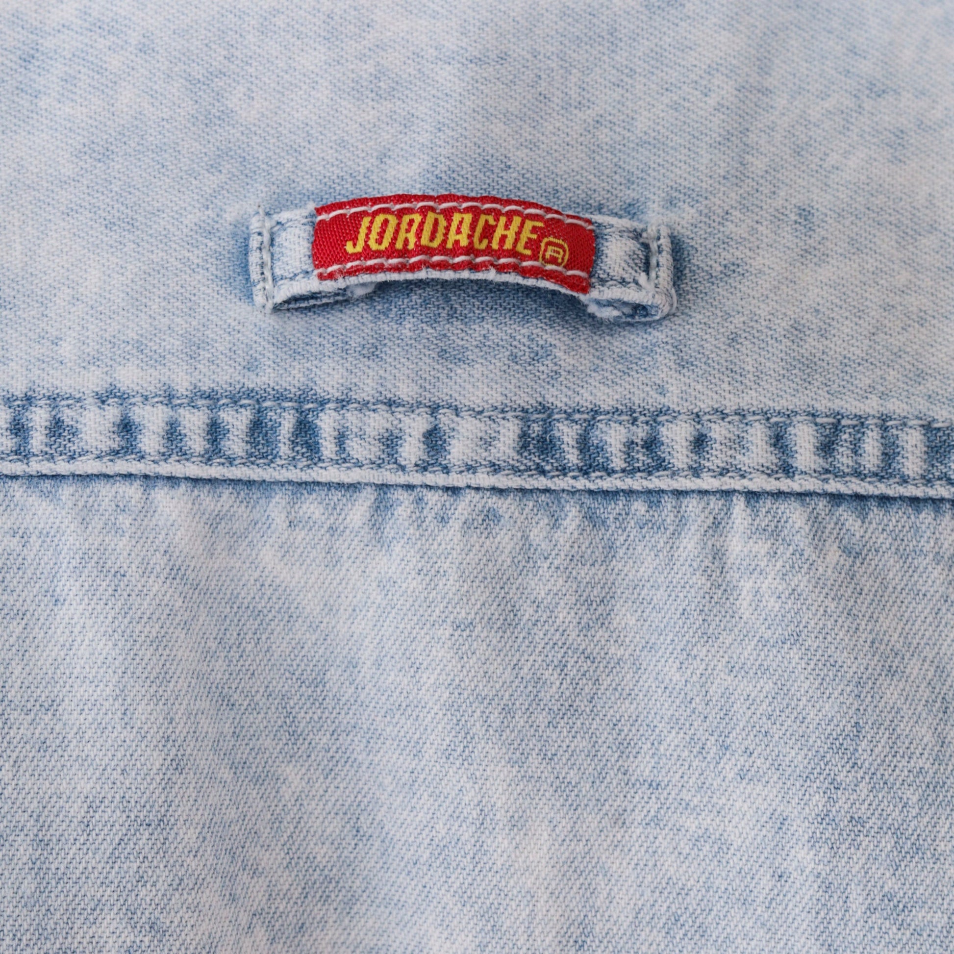 90s Jordache Denim Shirt Light Blue Embroidered Feather Southwestern Button Up Medium