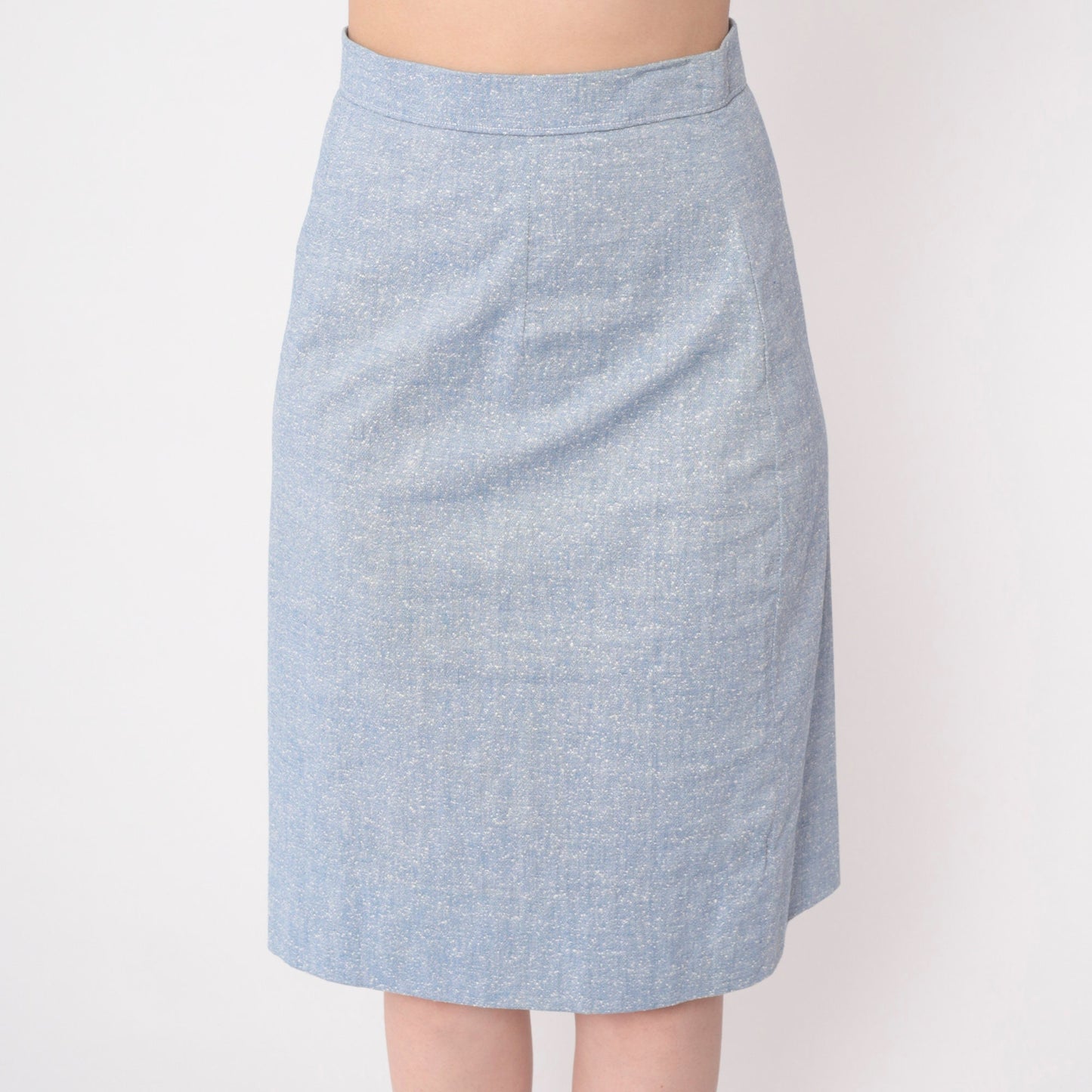 70s Light Blue Flecked Pencil Skirt High Waist Midi Extra Small XS