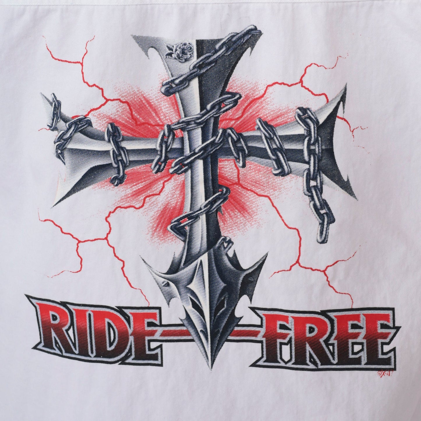 90s Ride Free Motorcycle Cutoff Tank Top White Cotton Button Up Extra Large