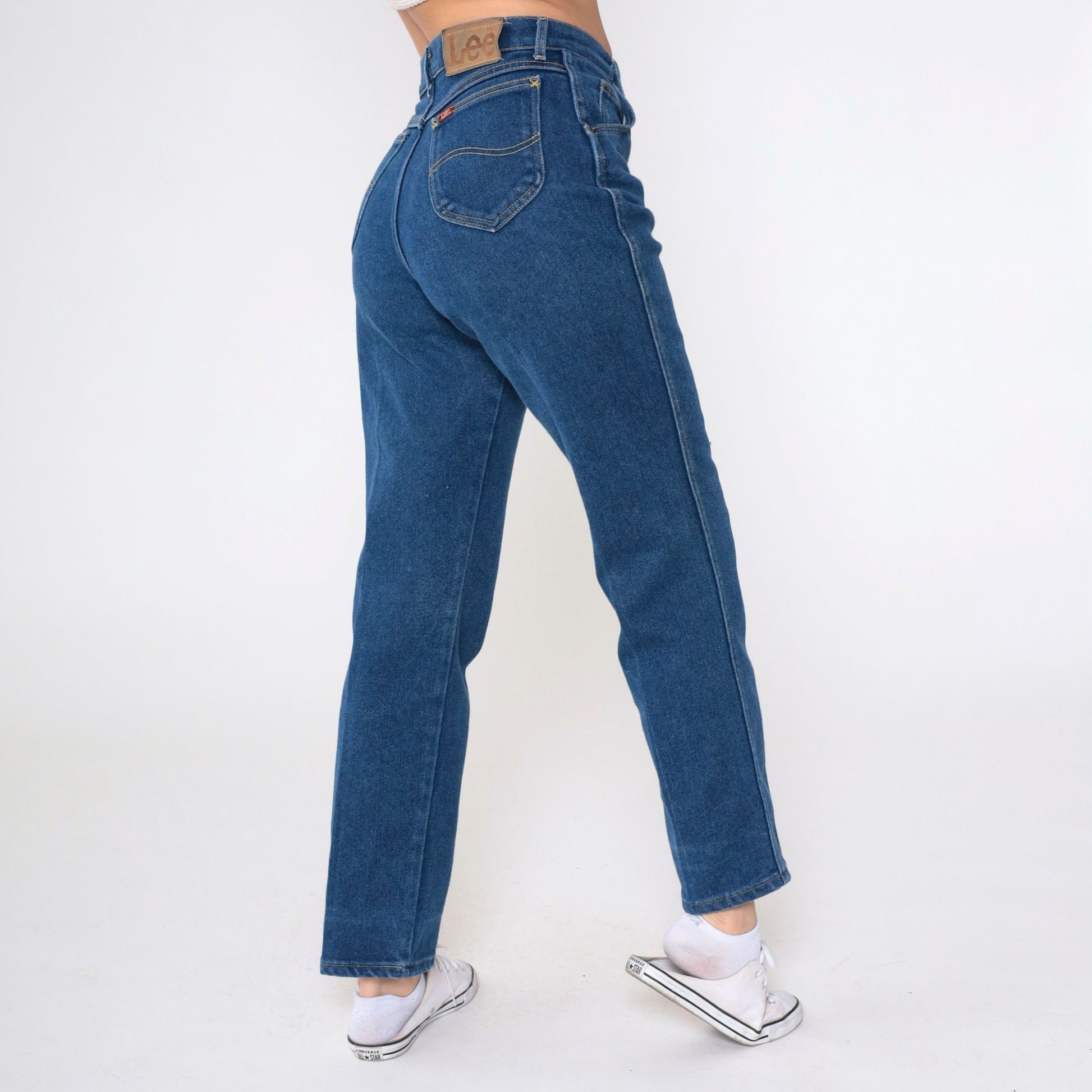 80s Lee High Waisted Straight Leg Jeans Dark Blue Denim Medium 10