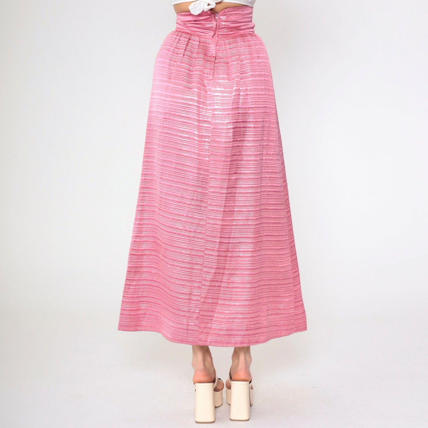 60s Pink Metallic Maxi Skirt High Waisted Formal Evening Wear Extra Small