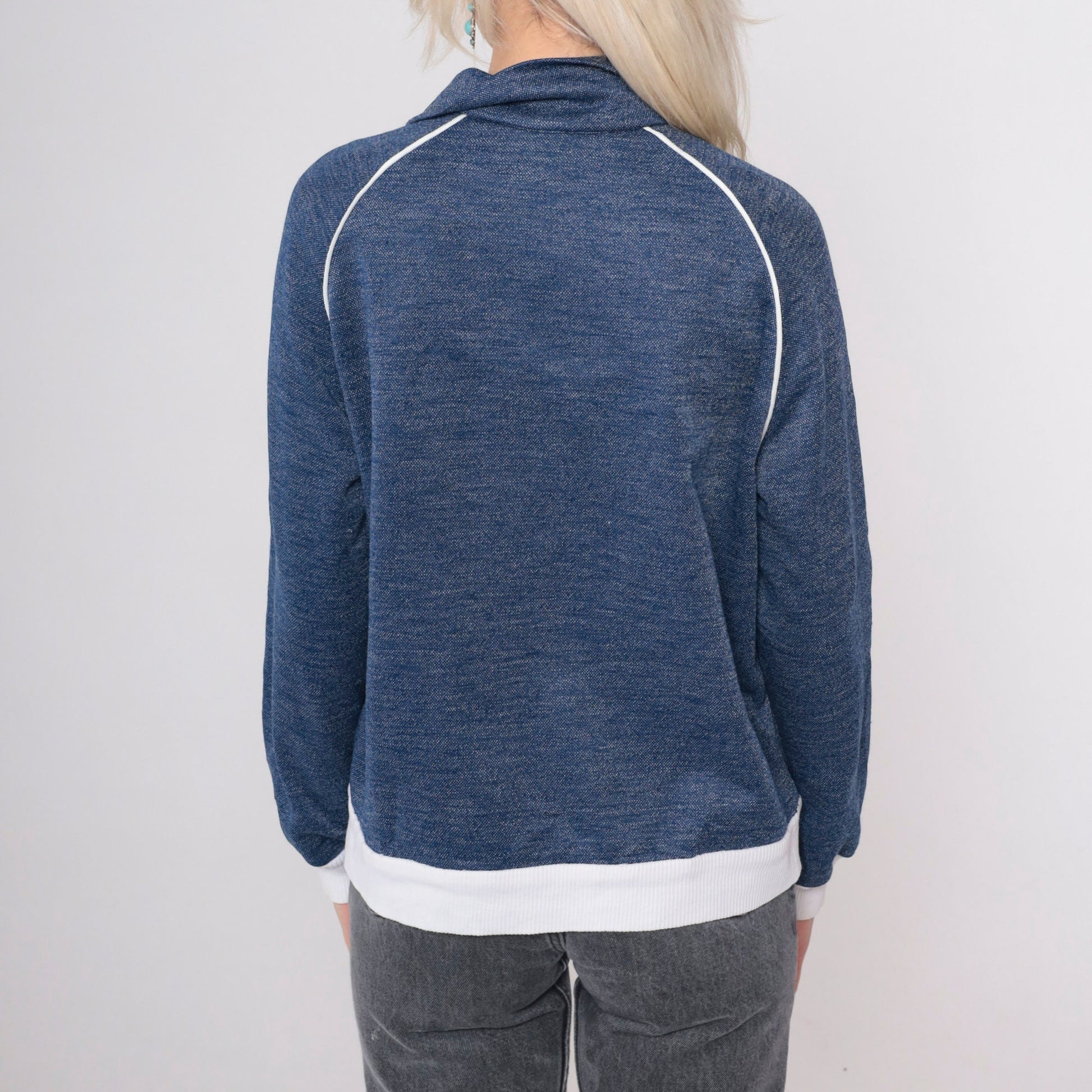 80s Heather Blue Track Jacket Zip Up Raglan Sleeve Medium